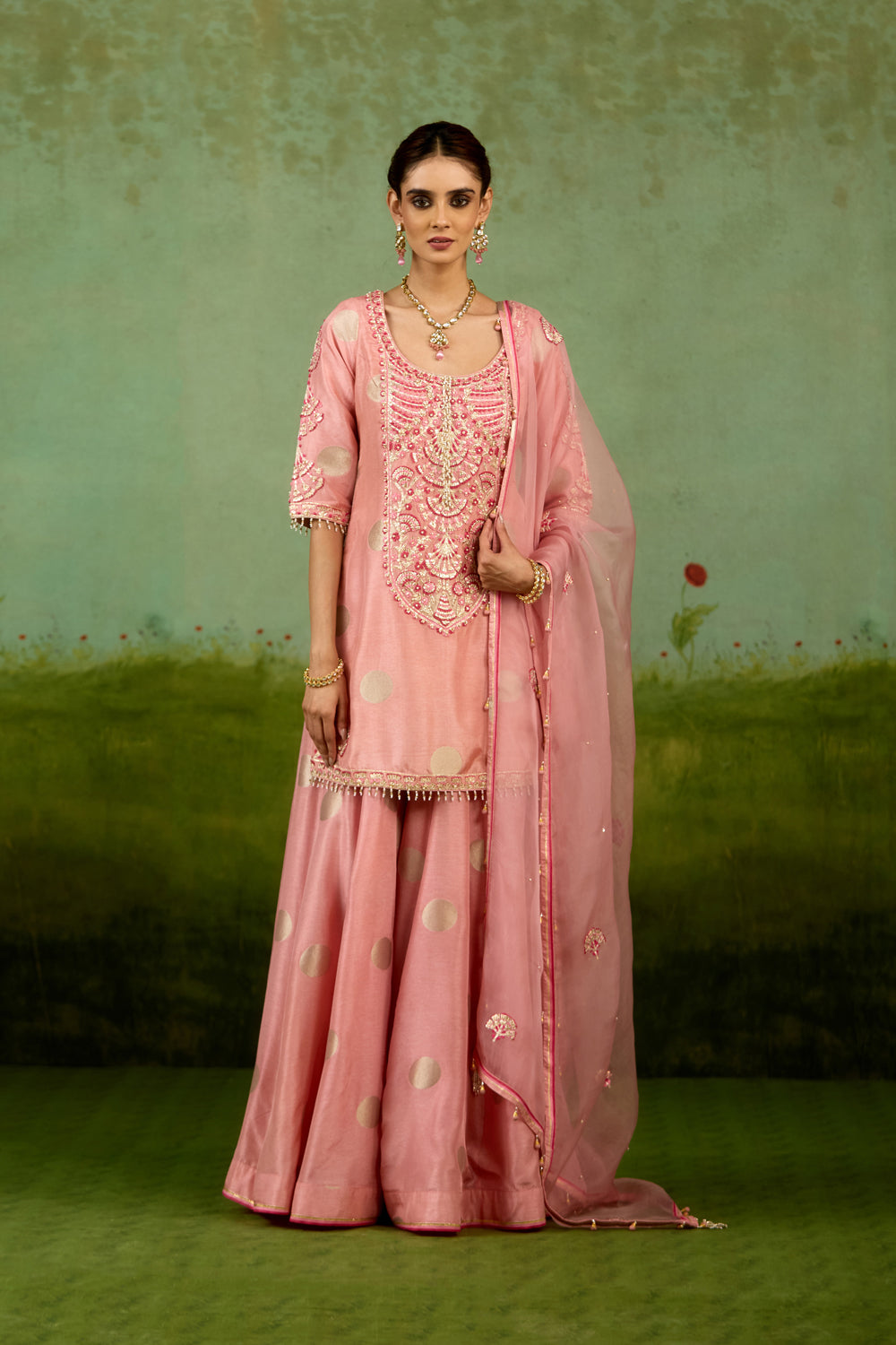 Coral Pink Sharara Set