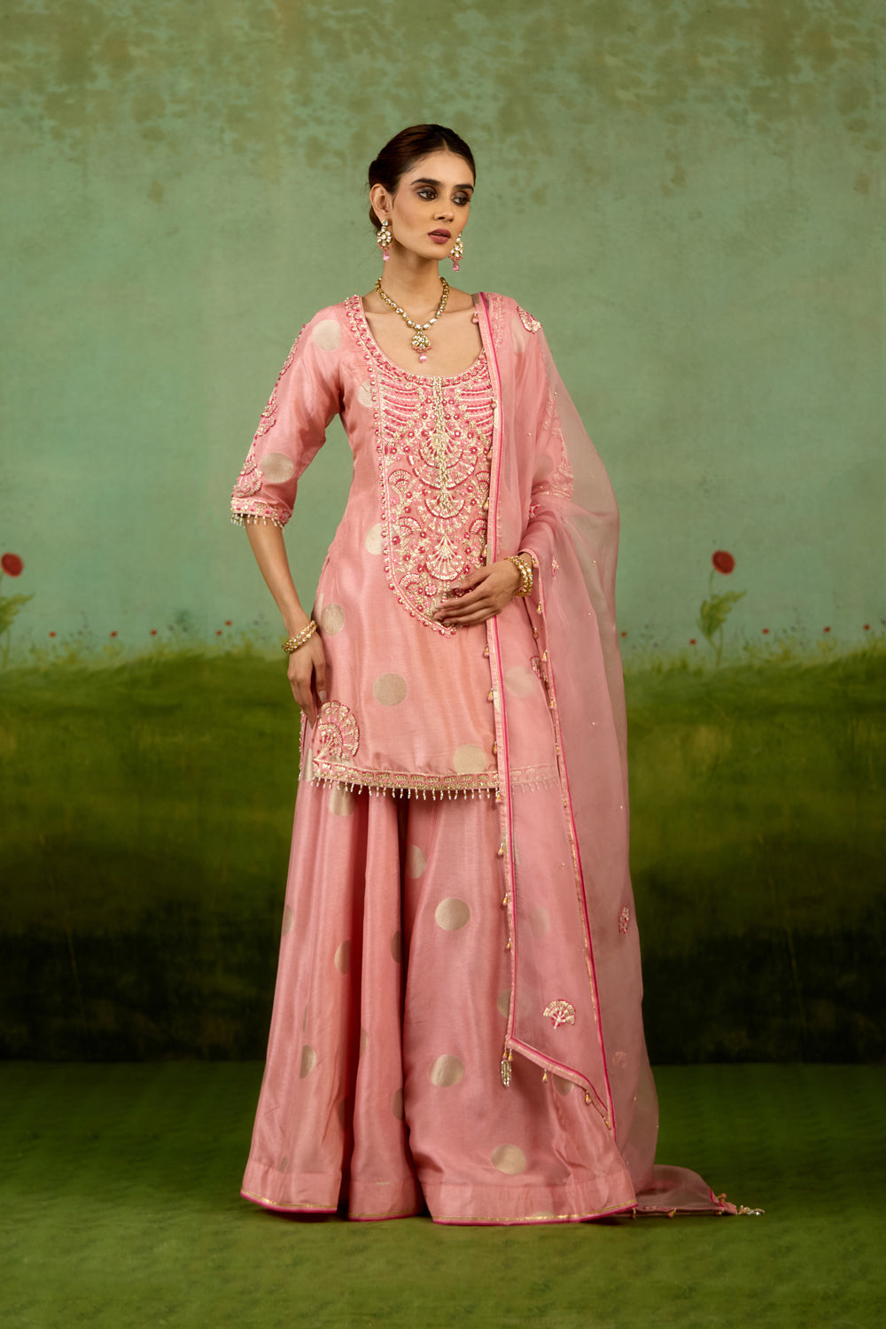 Coral Pink Sharara Set