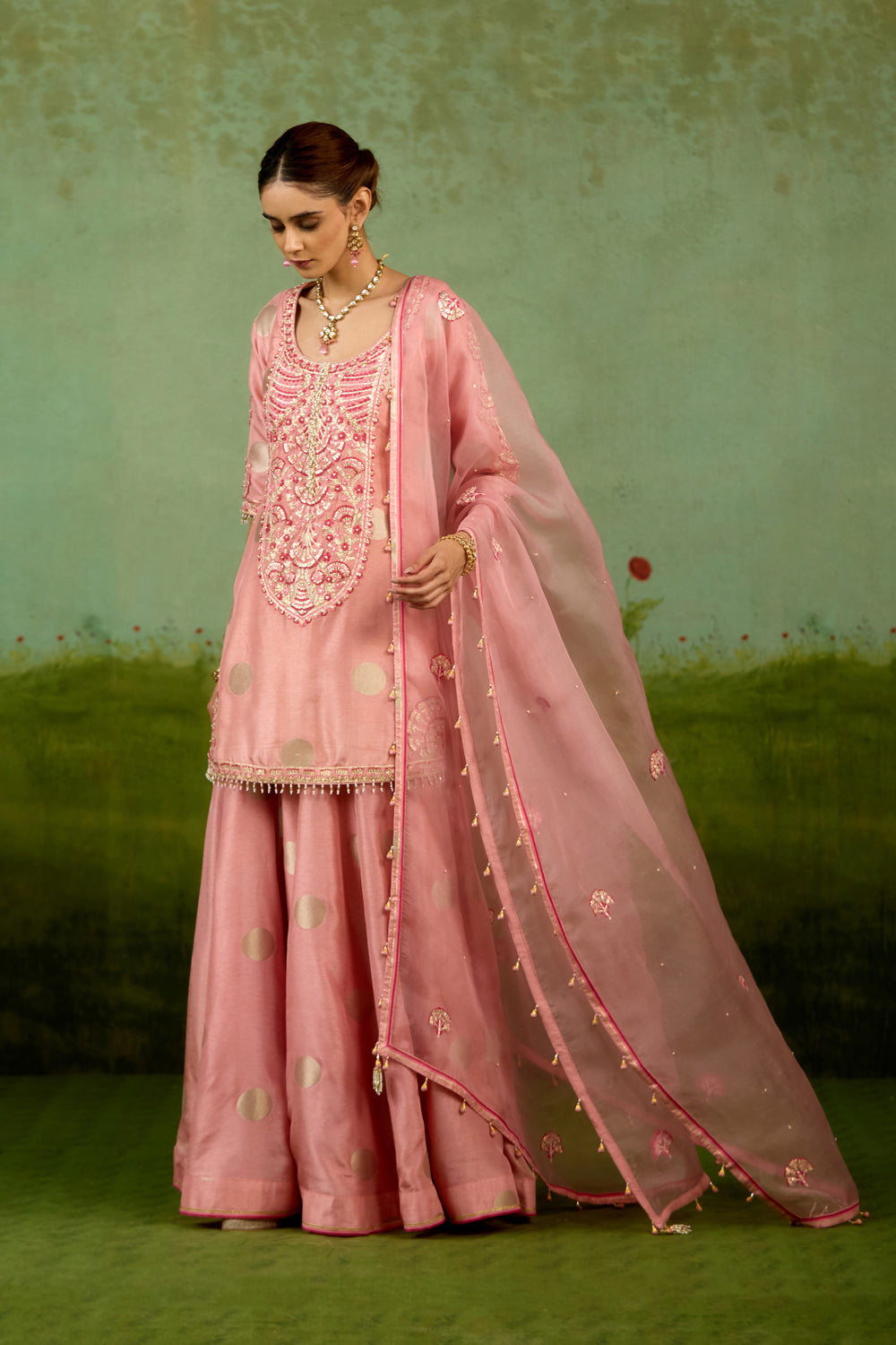 Coral Pink Sharara Set