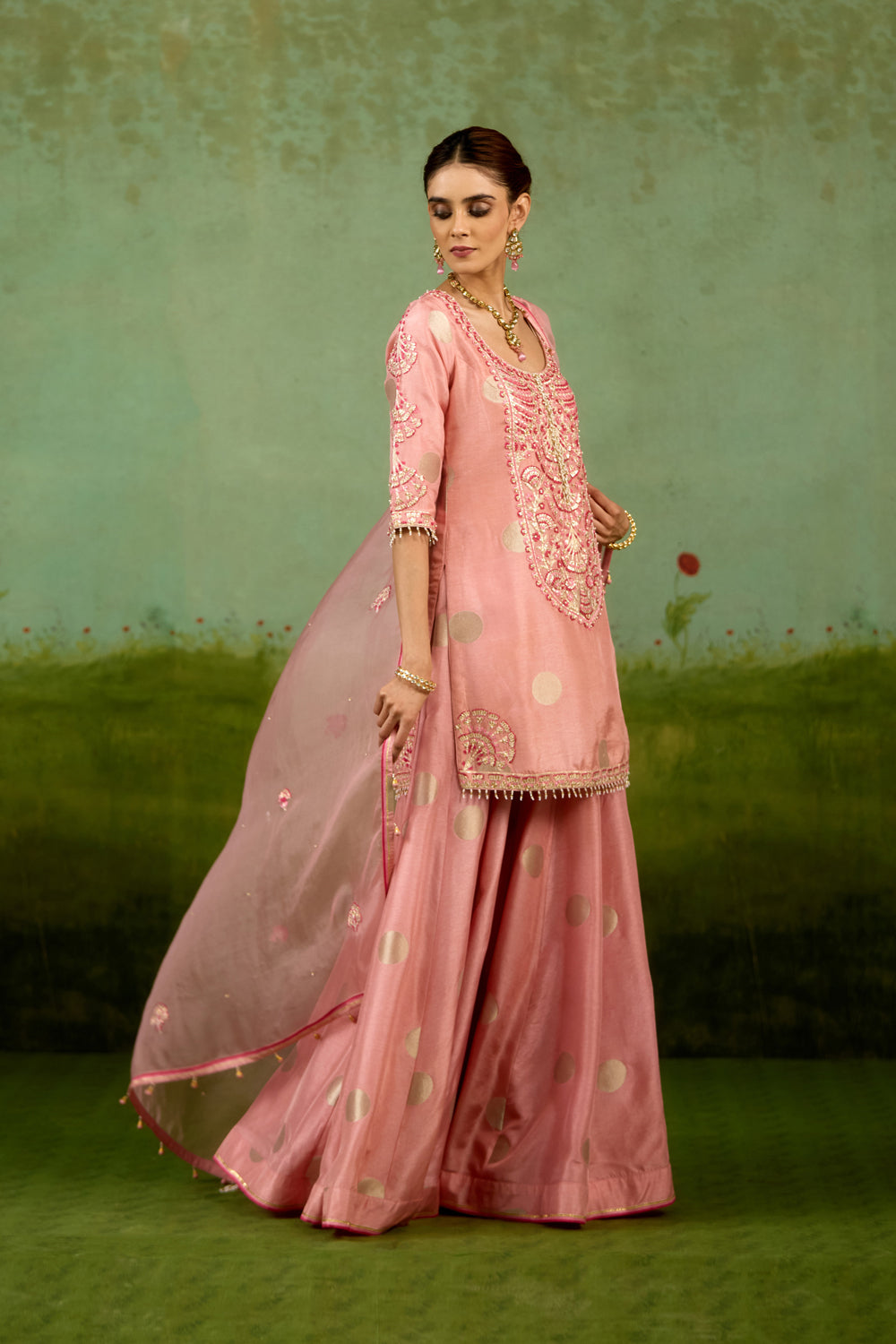 Coral Pink Sharara Set