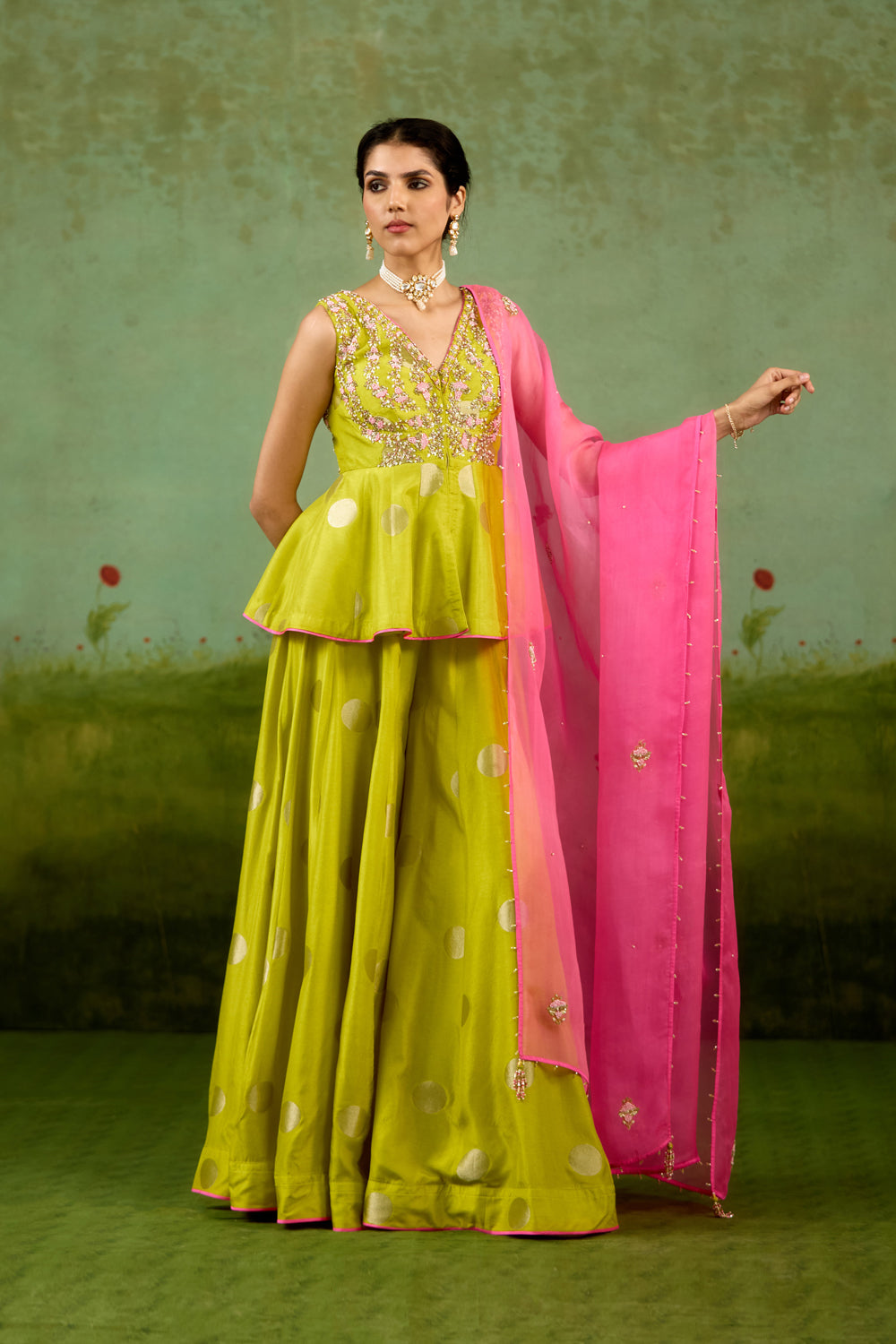 Bright Green Sharara Set