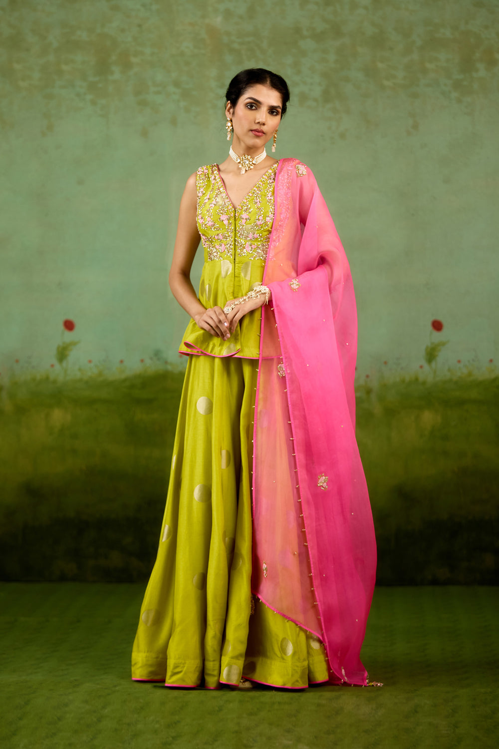 Bright Green Sharara Set