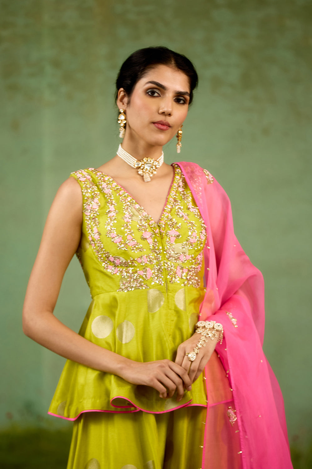 Bright Green Sharara Set
