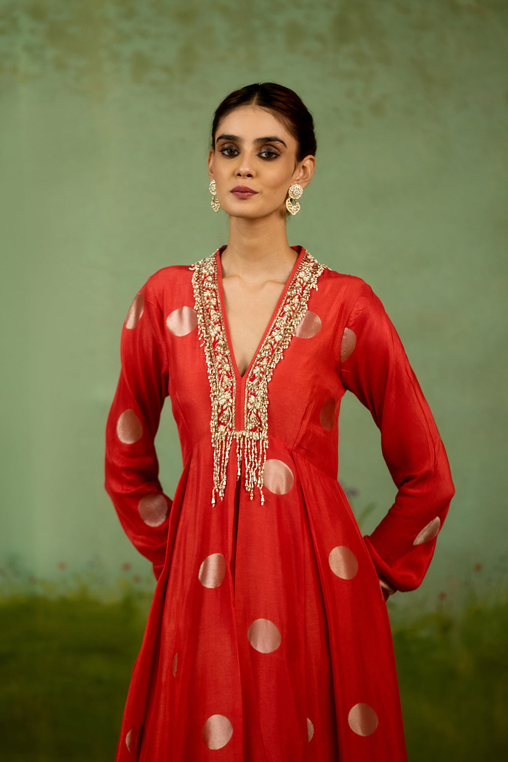 Burnt Orange Anarkali Set.