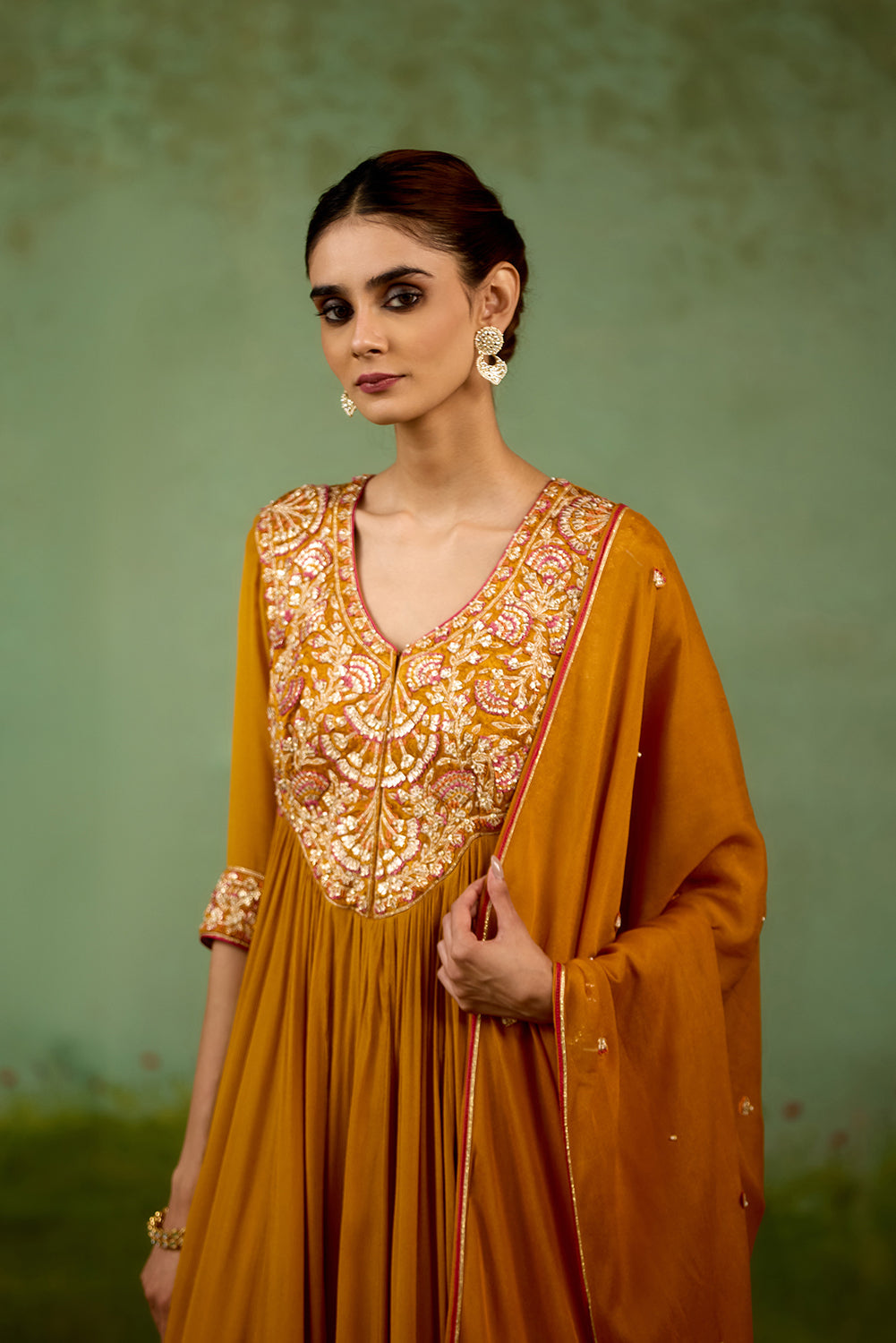 Mustard Yellow Anarkali Set