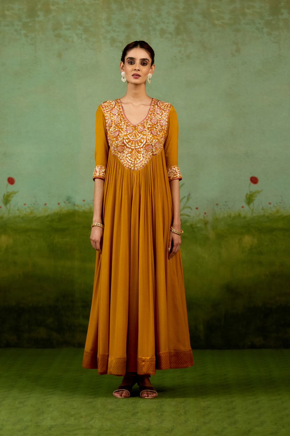 Mustard Yellow Anarkali Set