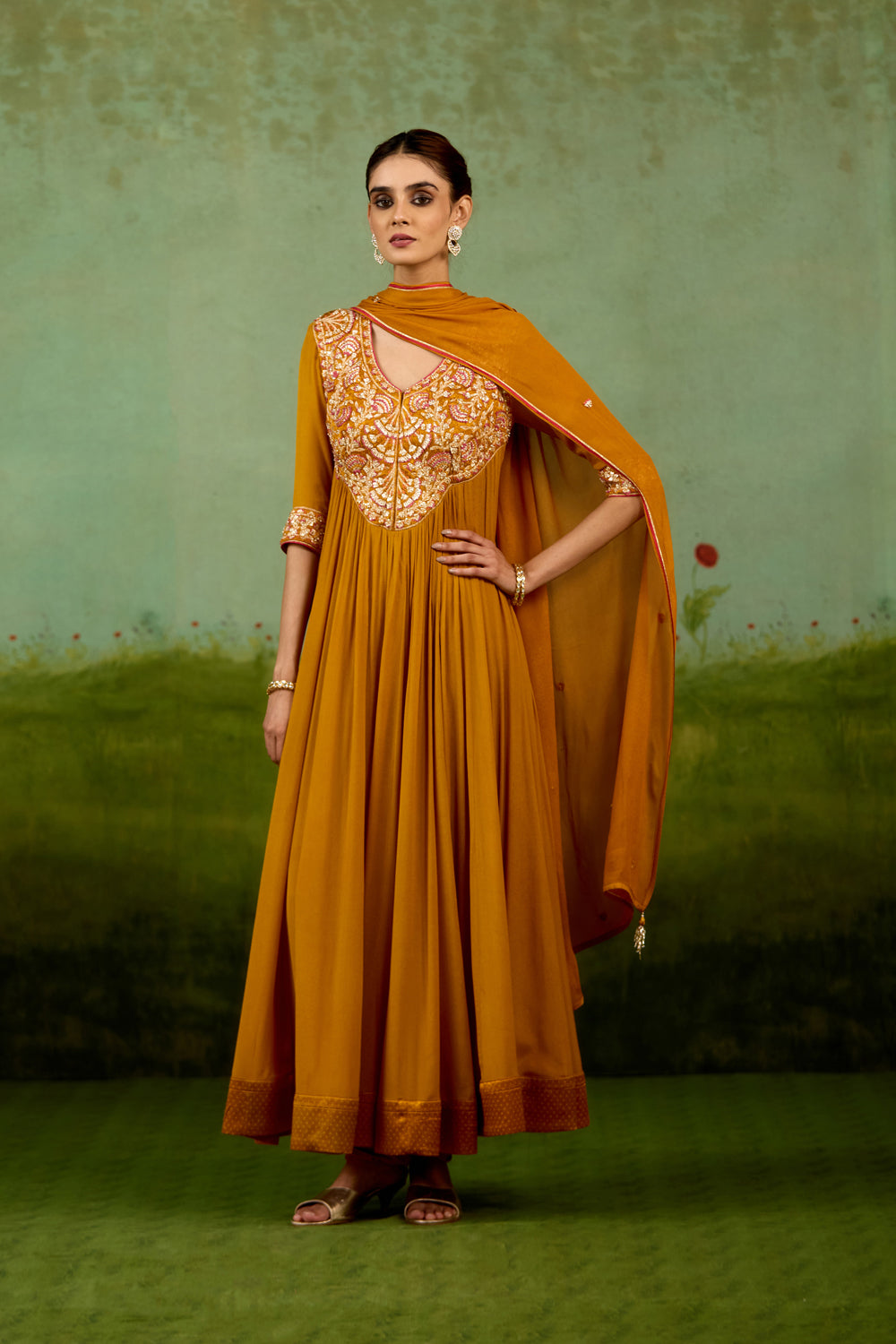 Mustard Yellow Anarkali Set