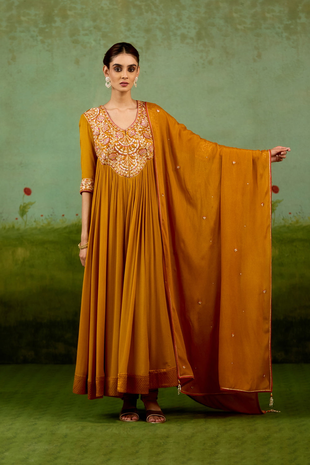 Mustard Yellow Anarkali Set