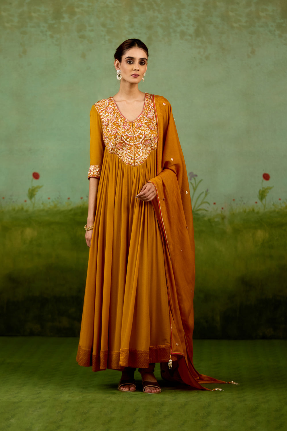 Mustard Yellow Anarkali Set