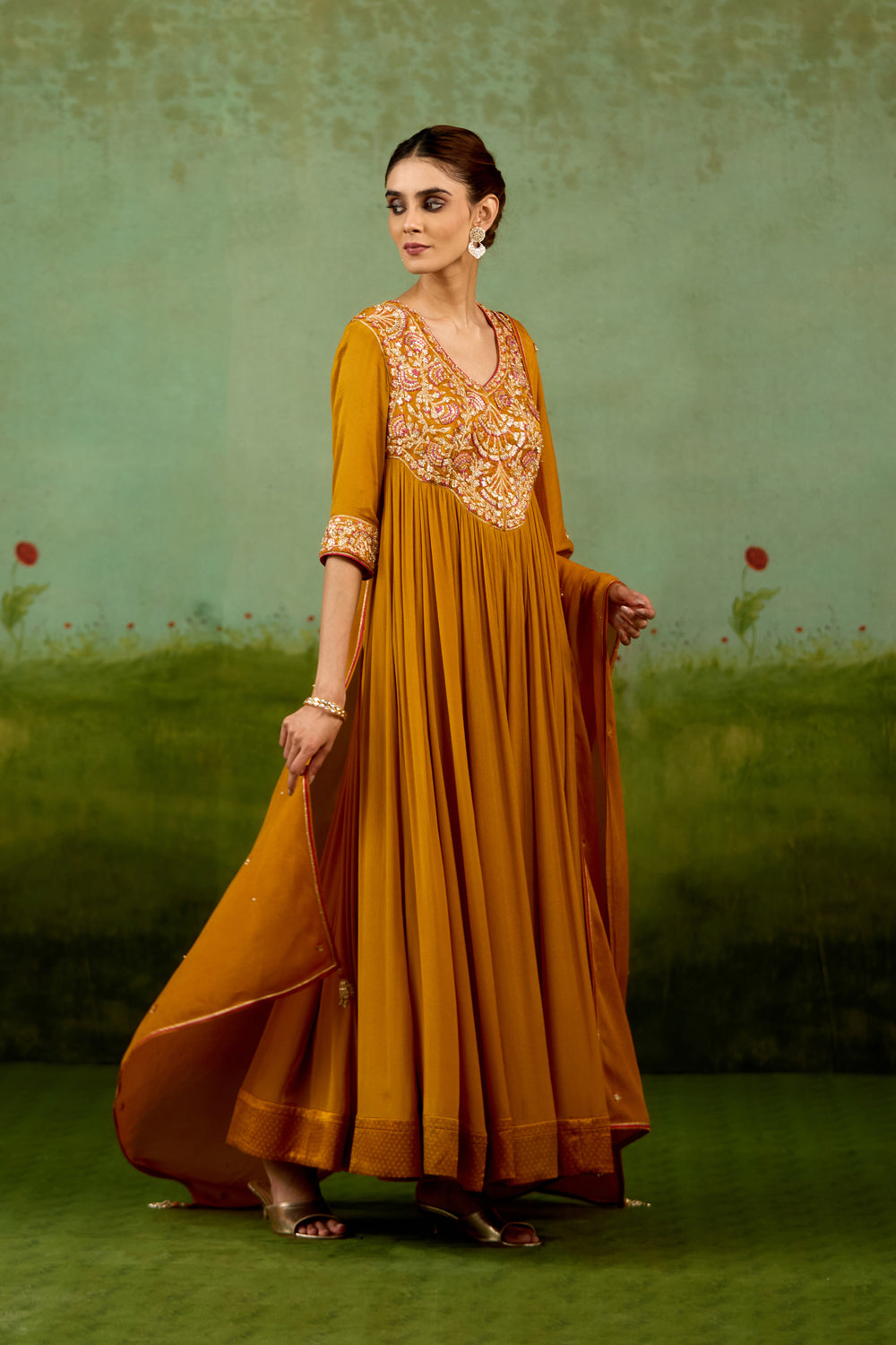 Mustard Yellow Anarkali Set