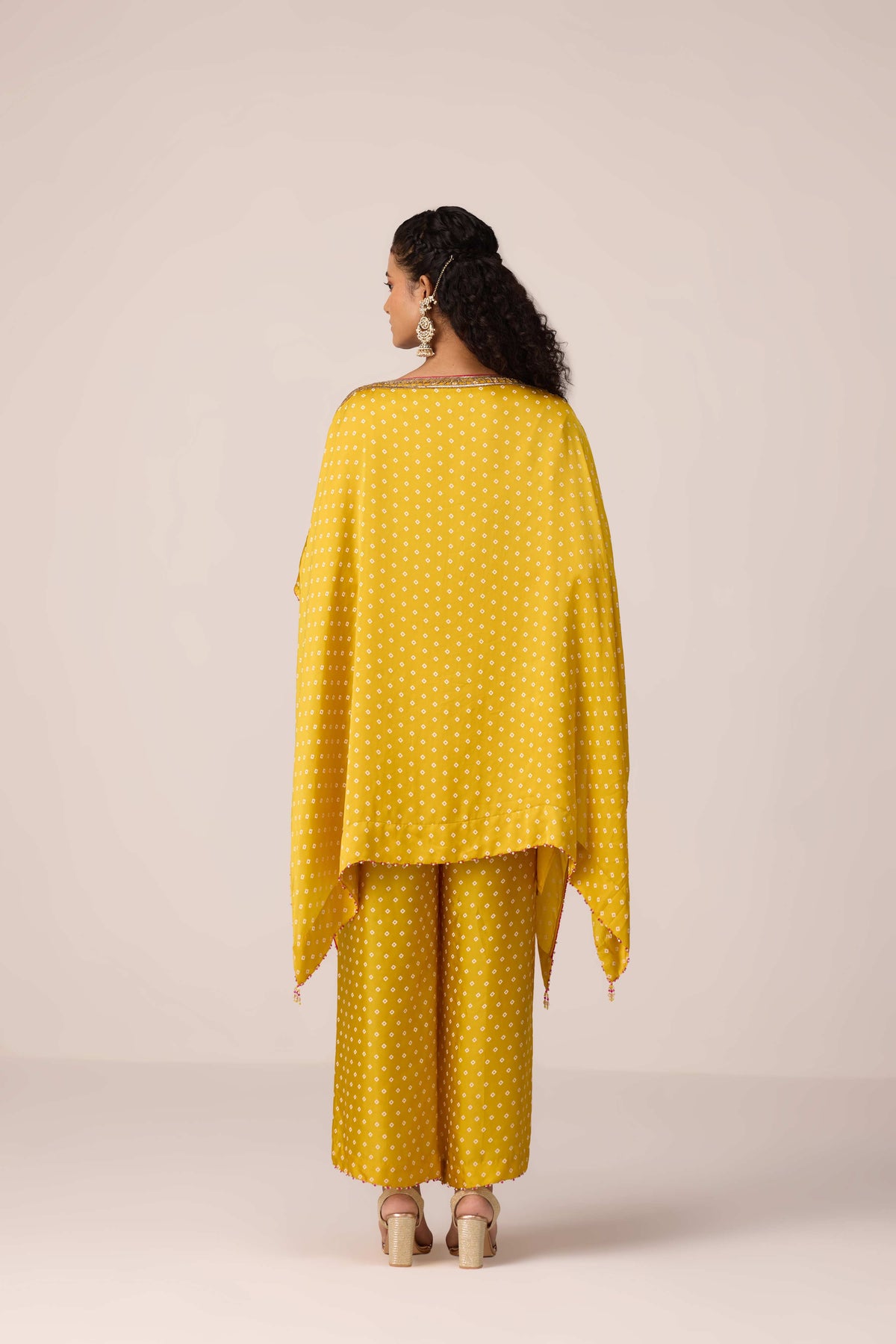 Mustard yellow embroidered kaftan pants set