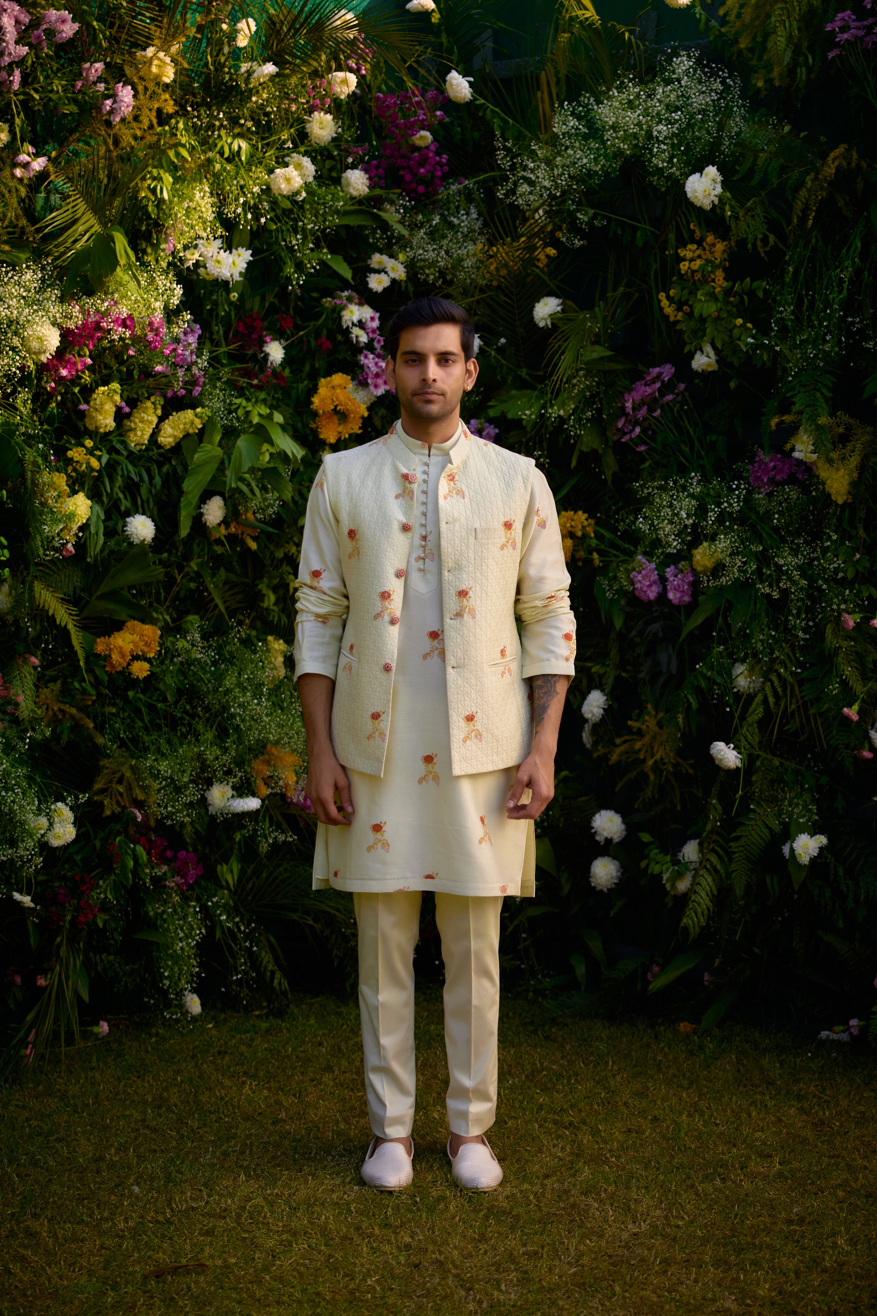 Winter White Waist coat and kurta set