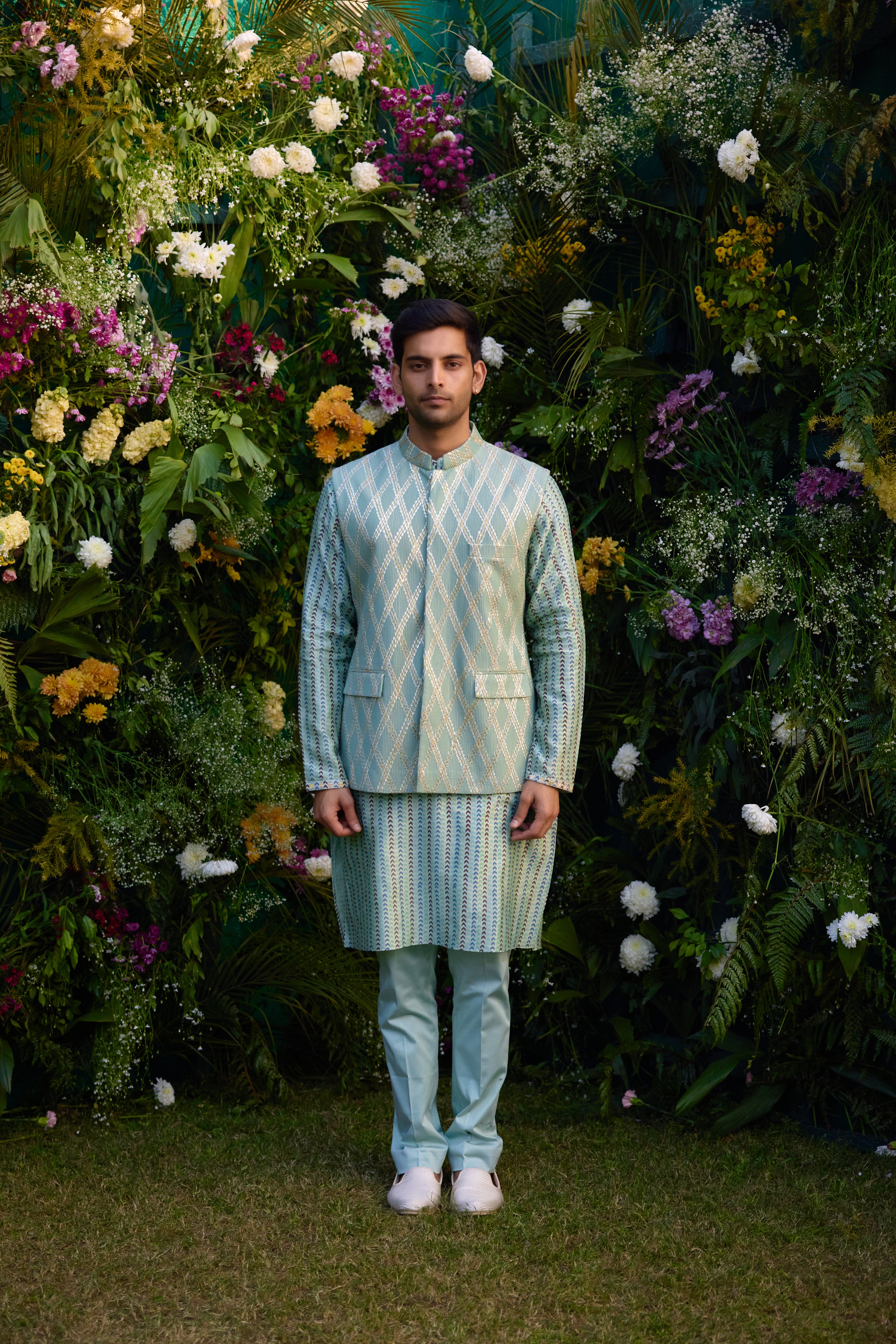 Smoke Green Waist coat and kurta set