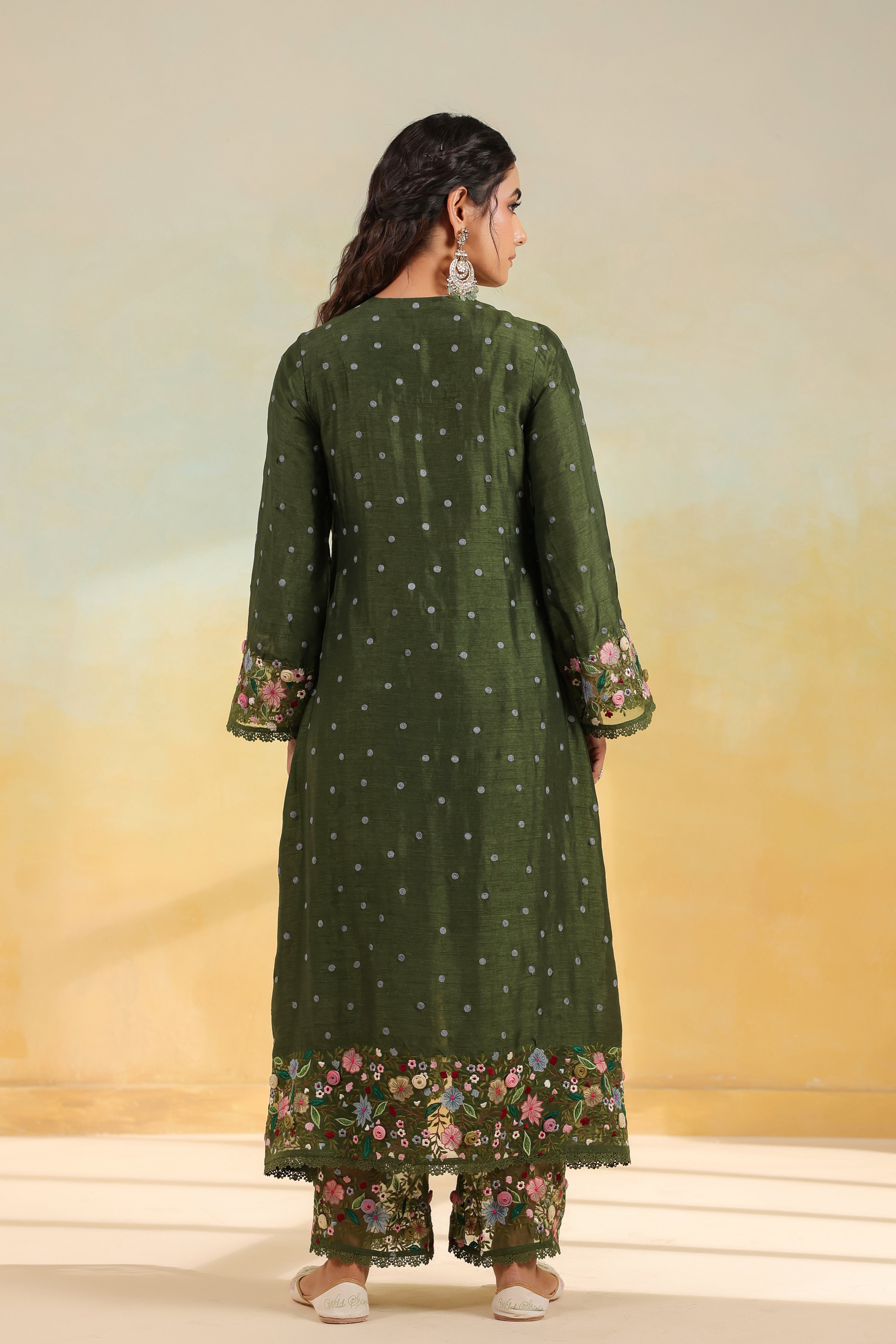 Olive Green Orchid Long Kurta