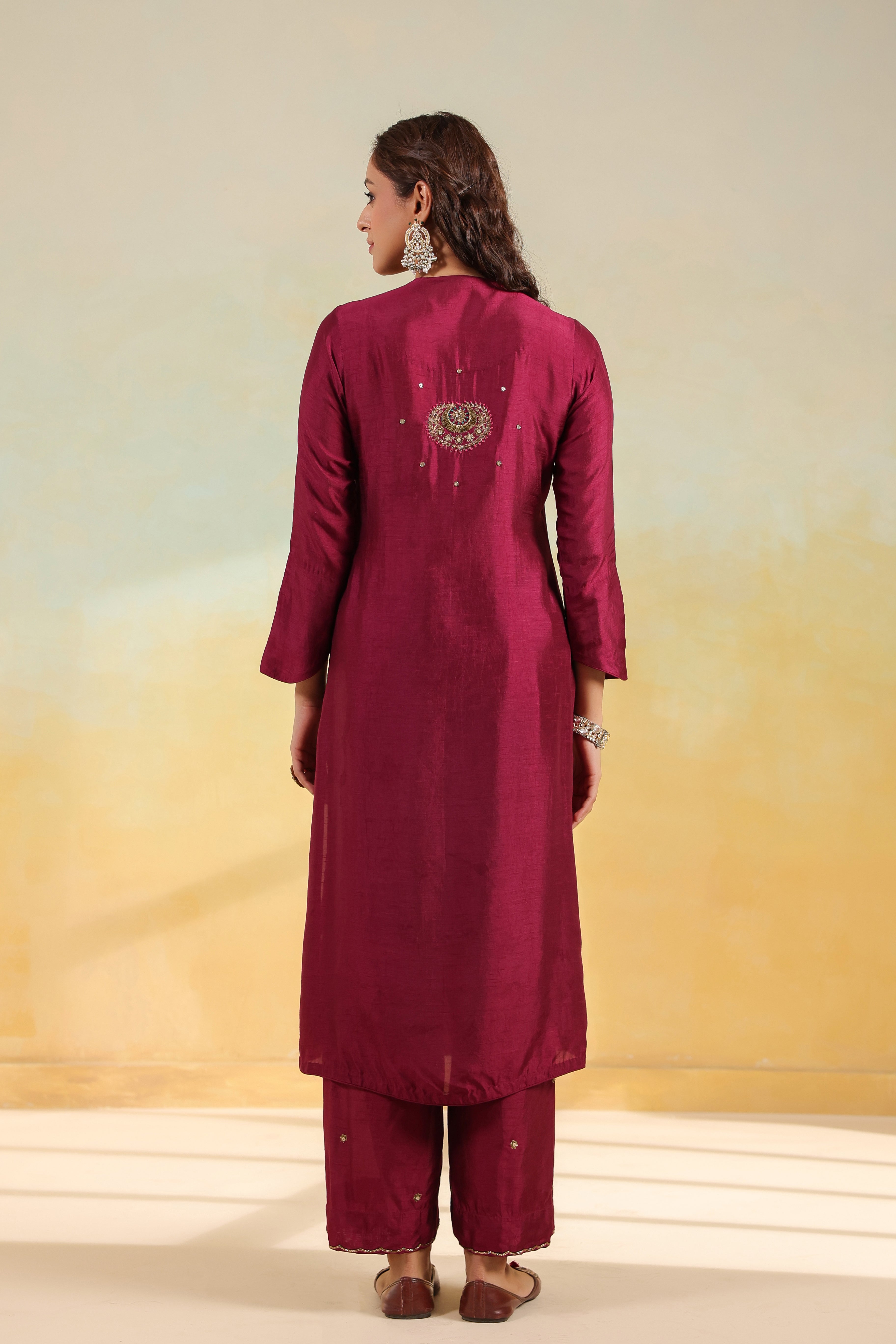 Wine Zardozi Kurta Set