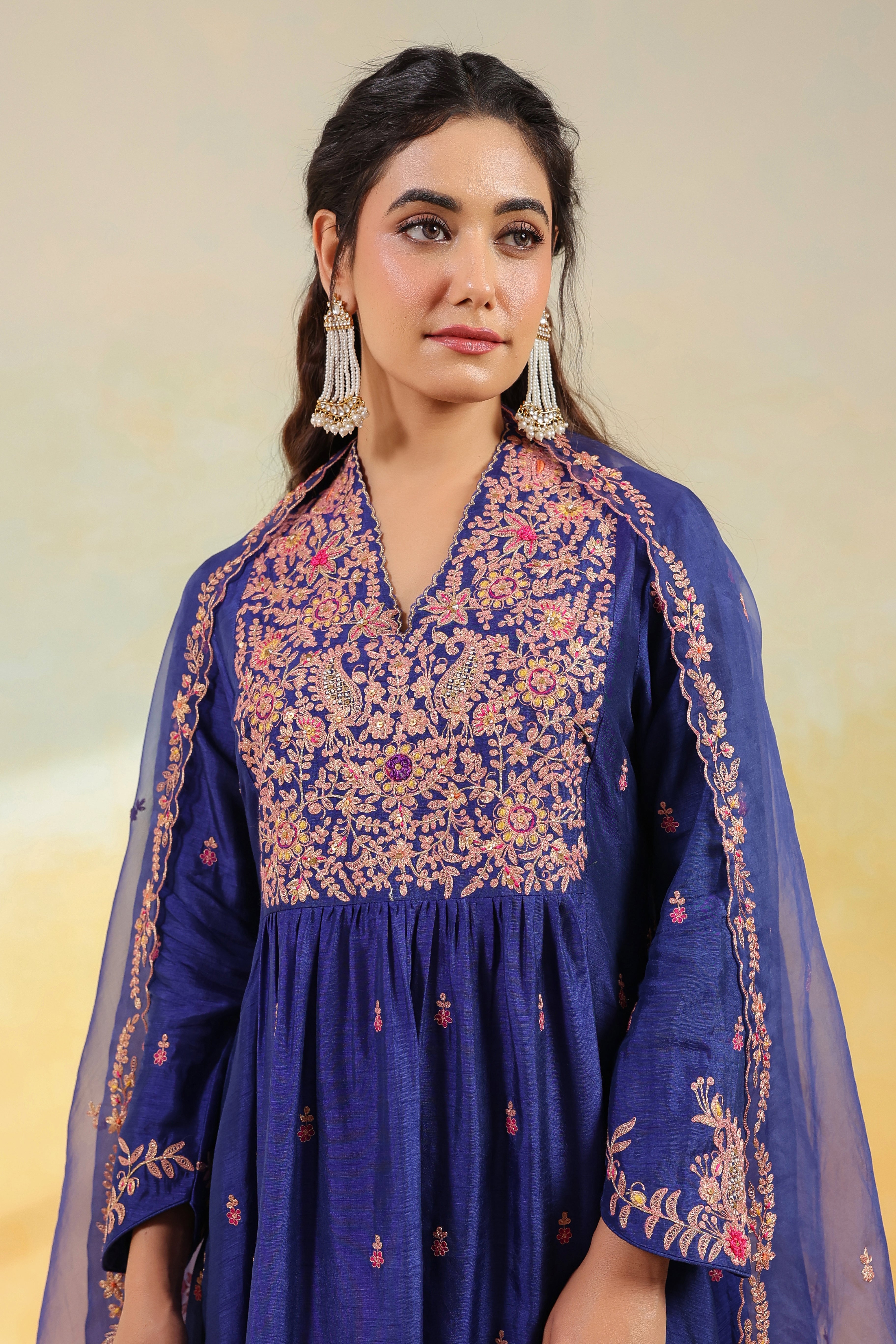 Electric Blue Kairi Buta Jaal Frockstyle