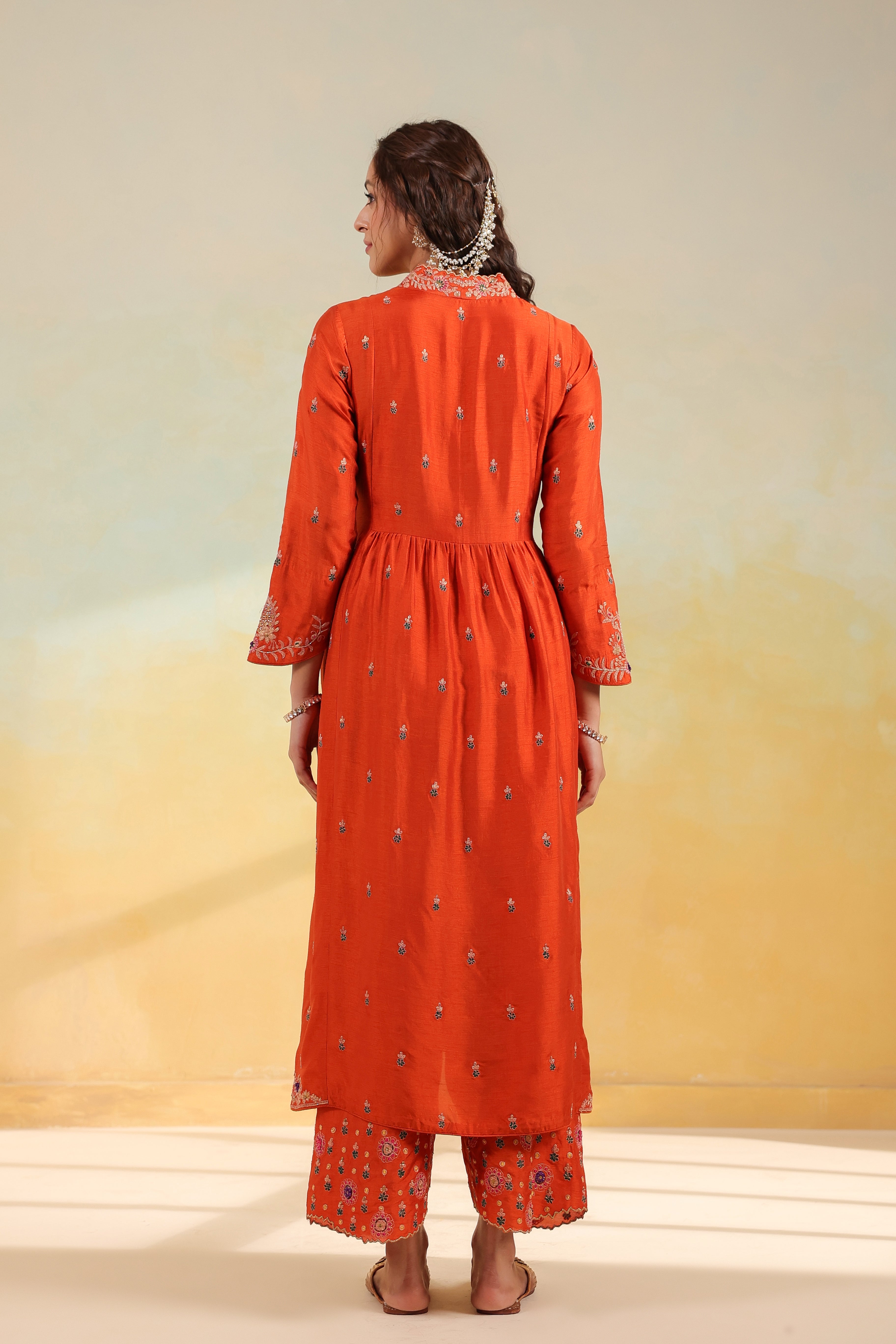 Orange Kairi Buta Jaal Frockstyle