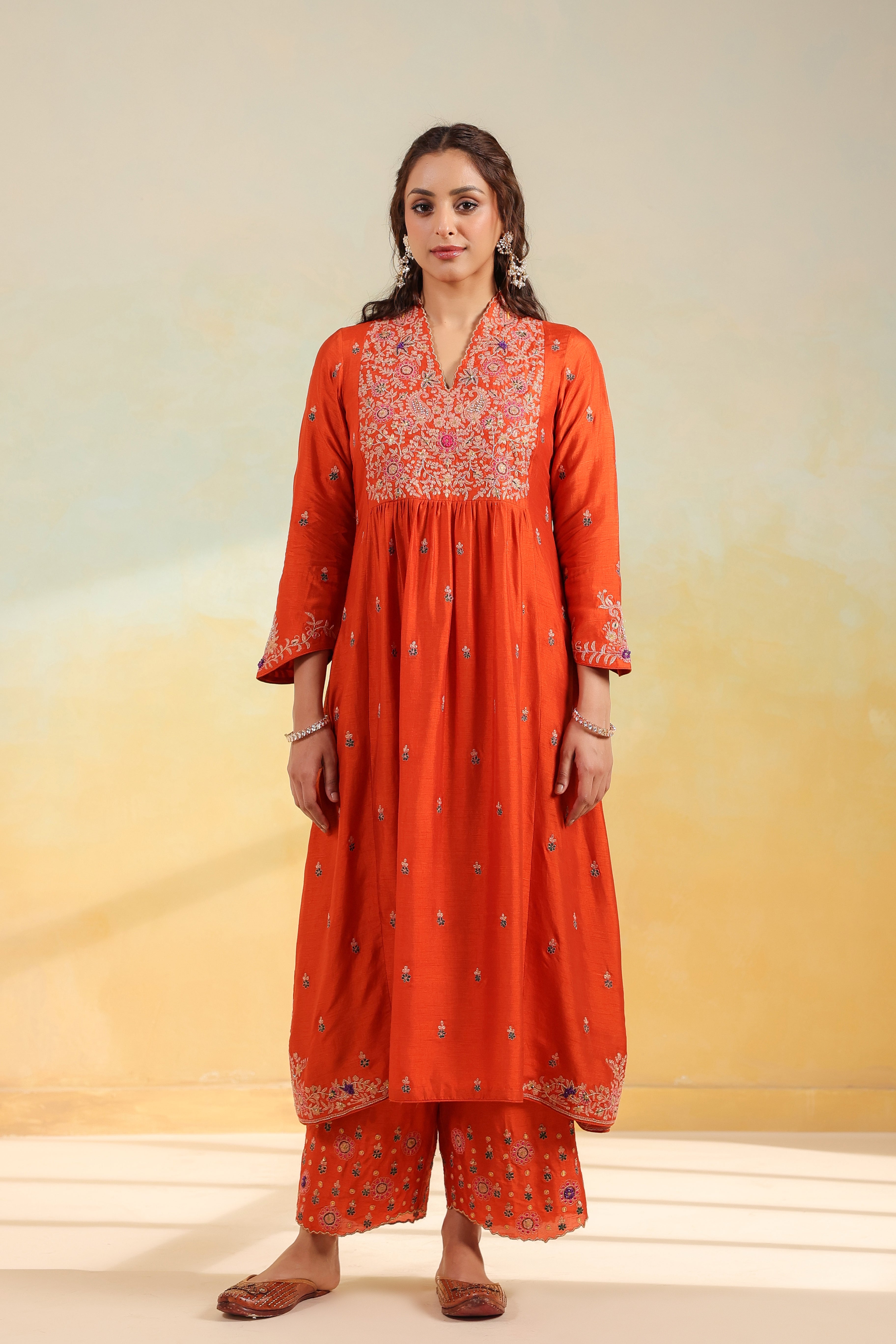 Orange Kairi Buta Jaal Frockstyle