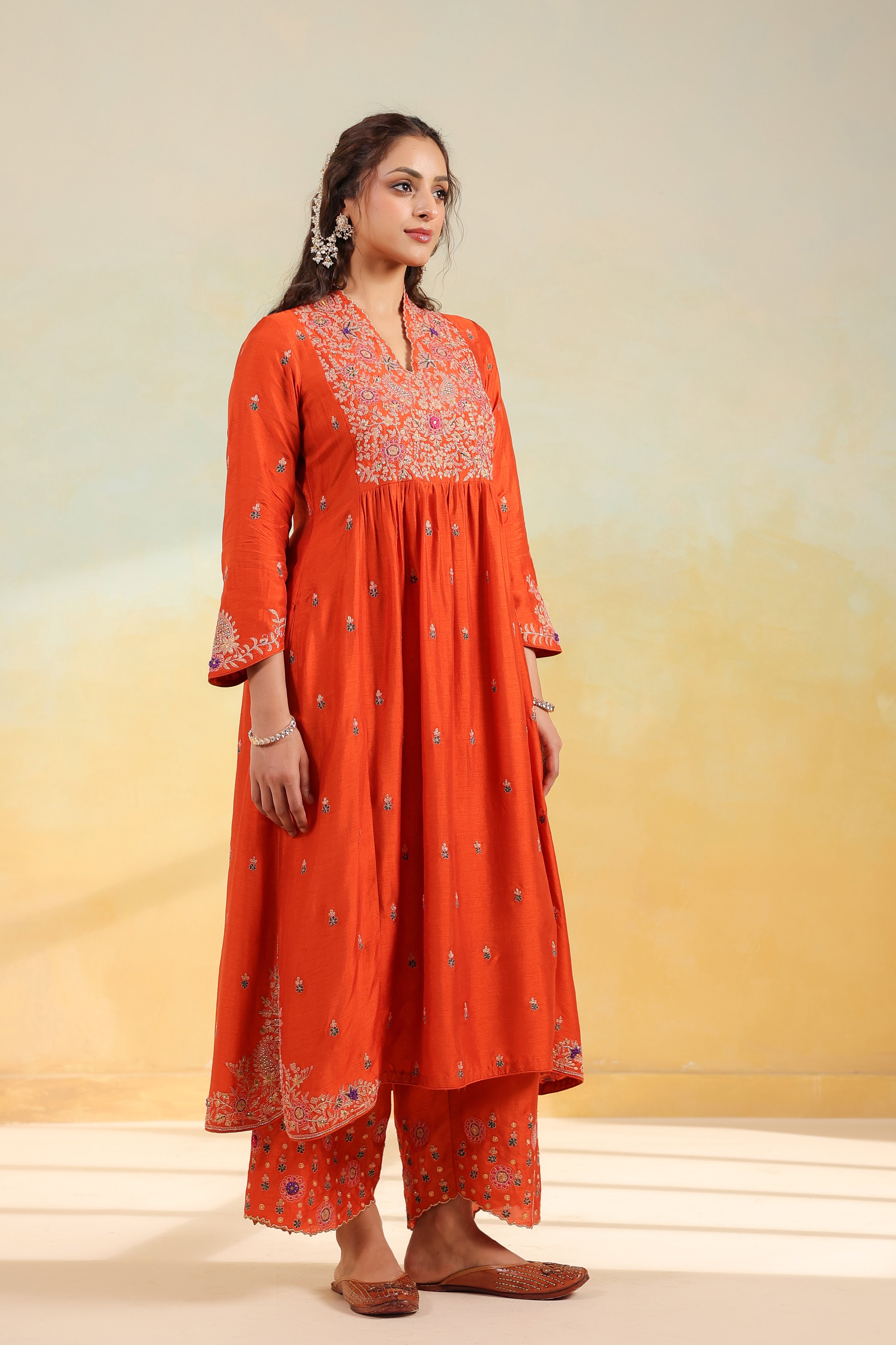 Orange Kairi Buta Jaal Frockstyle