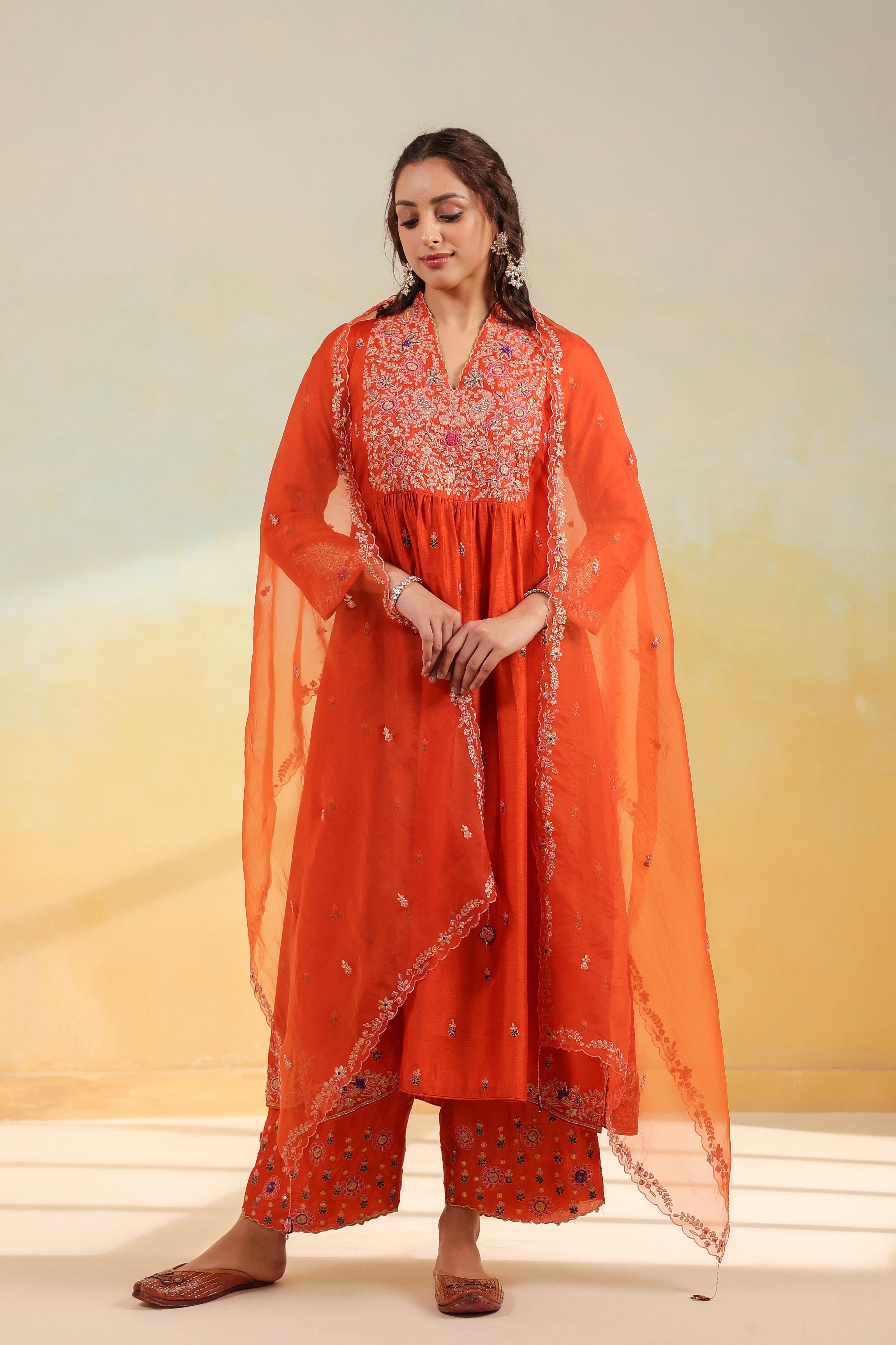 Orange Kairi Buta Jaal Frockstyle