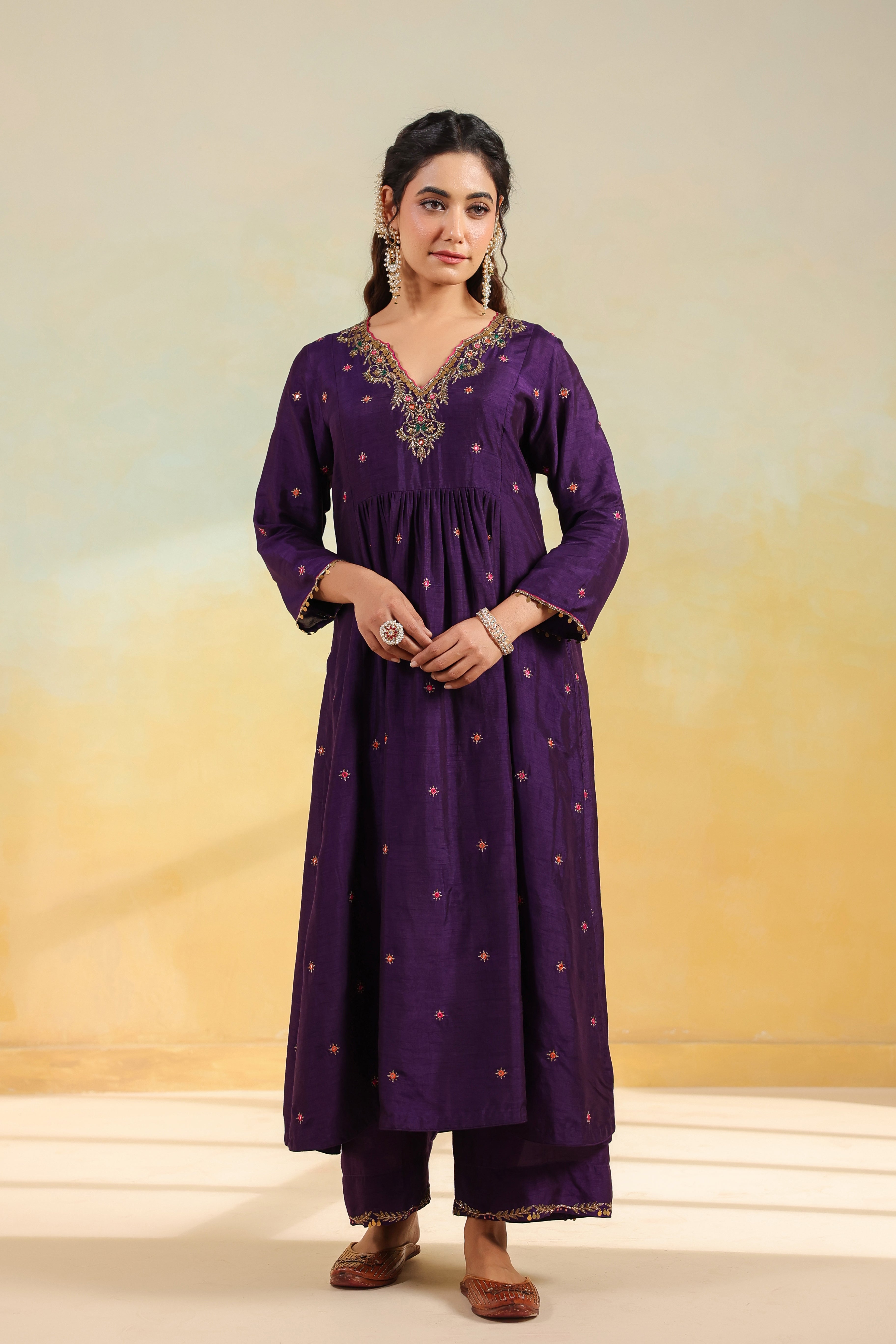 Purple Multicolor Zardozi Frockstyle