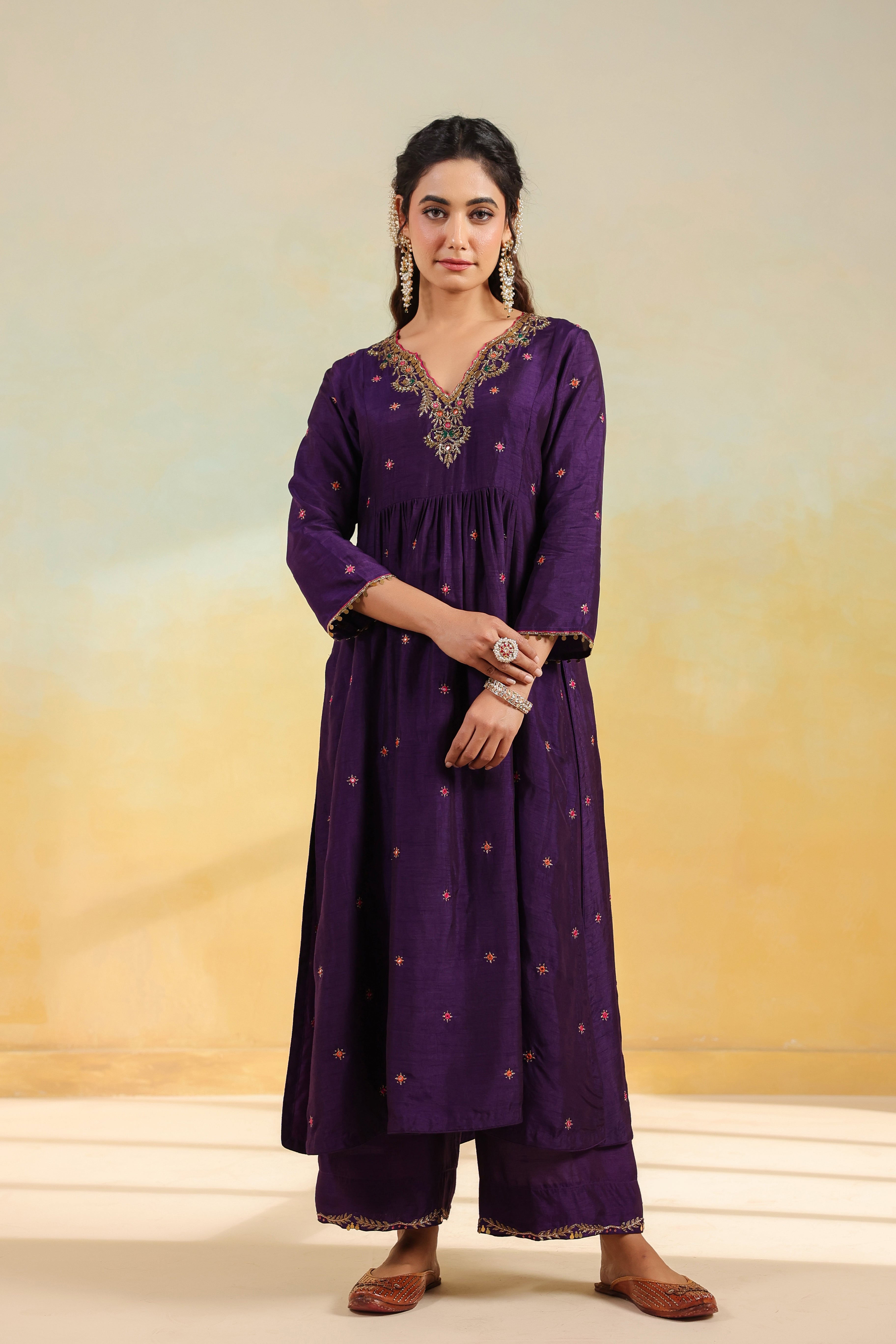 Purple Multicolor Zardozi Frockstyle