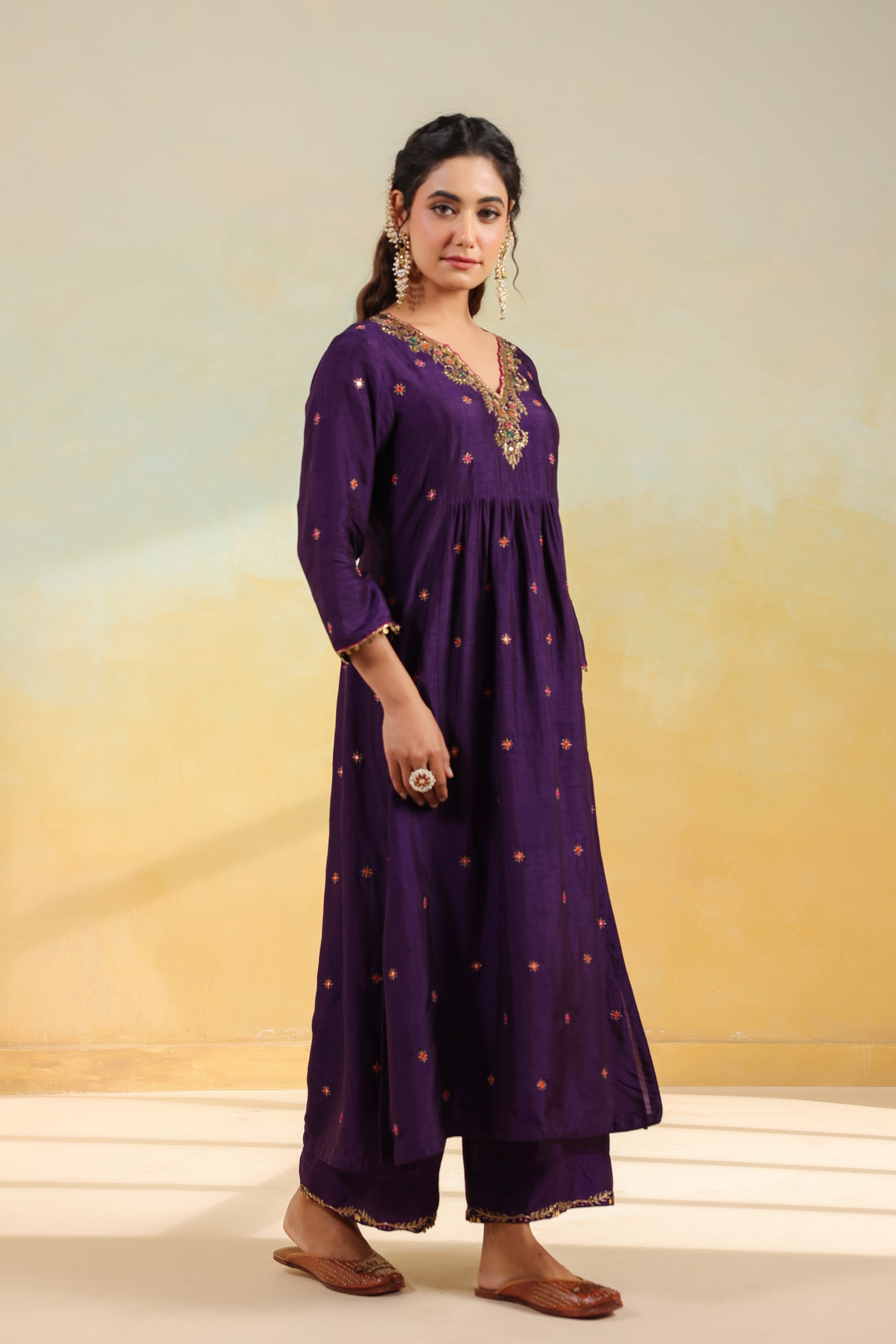 Purple Multicolor Zardozi Frockstyle