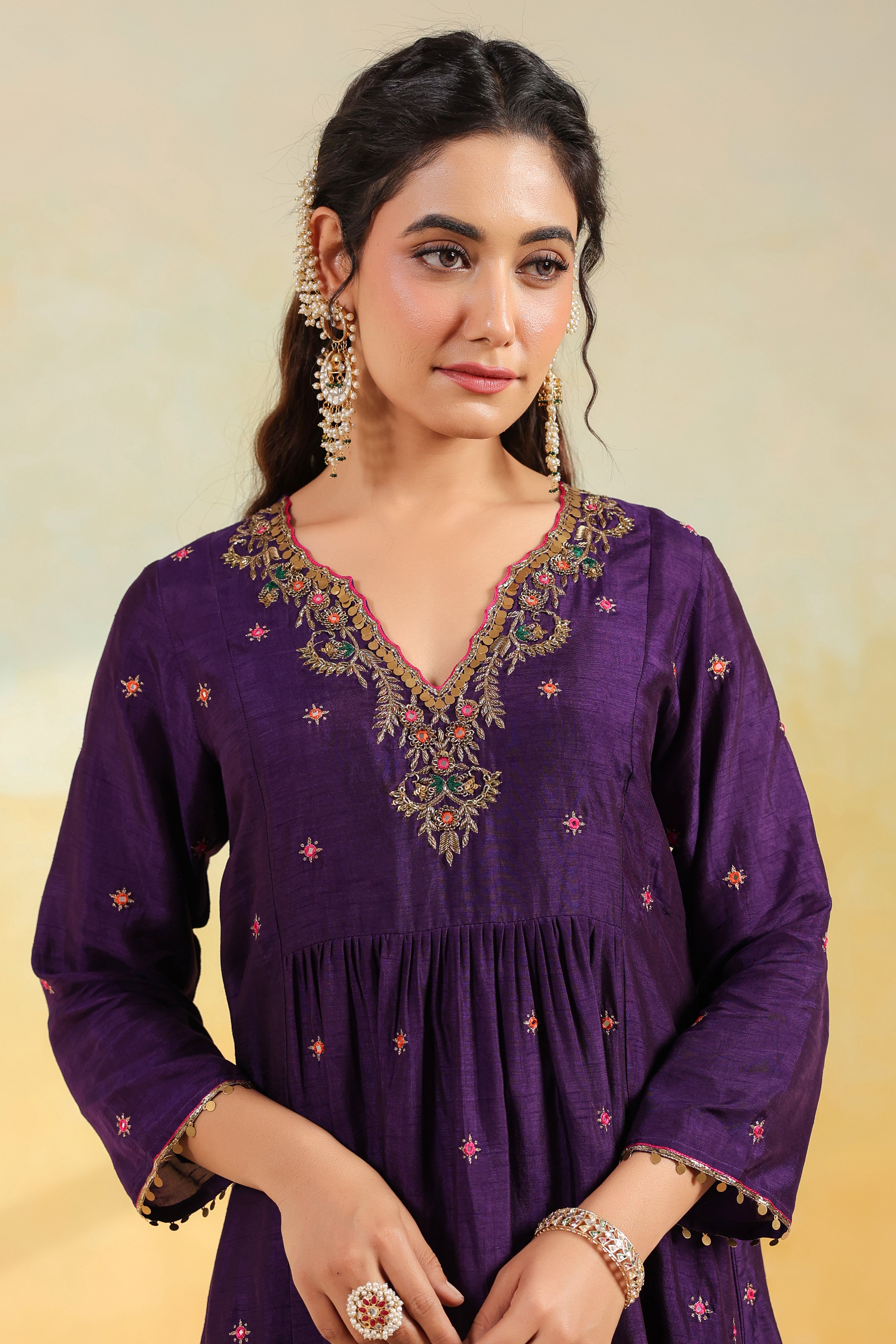 Purple Multicolor Zardozi Frockstyle