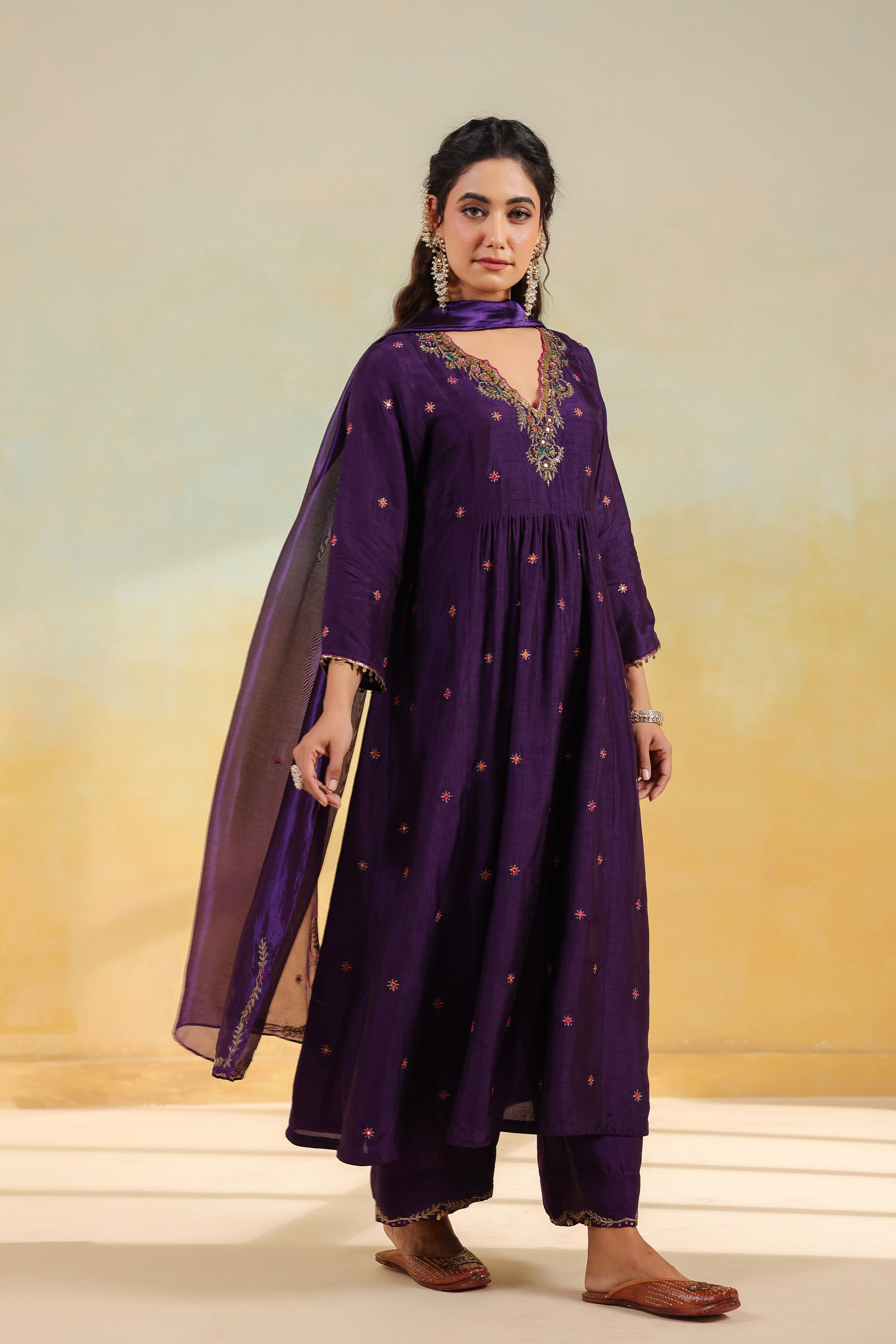 Purple Multicolor Zardozi Frockstyle