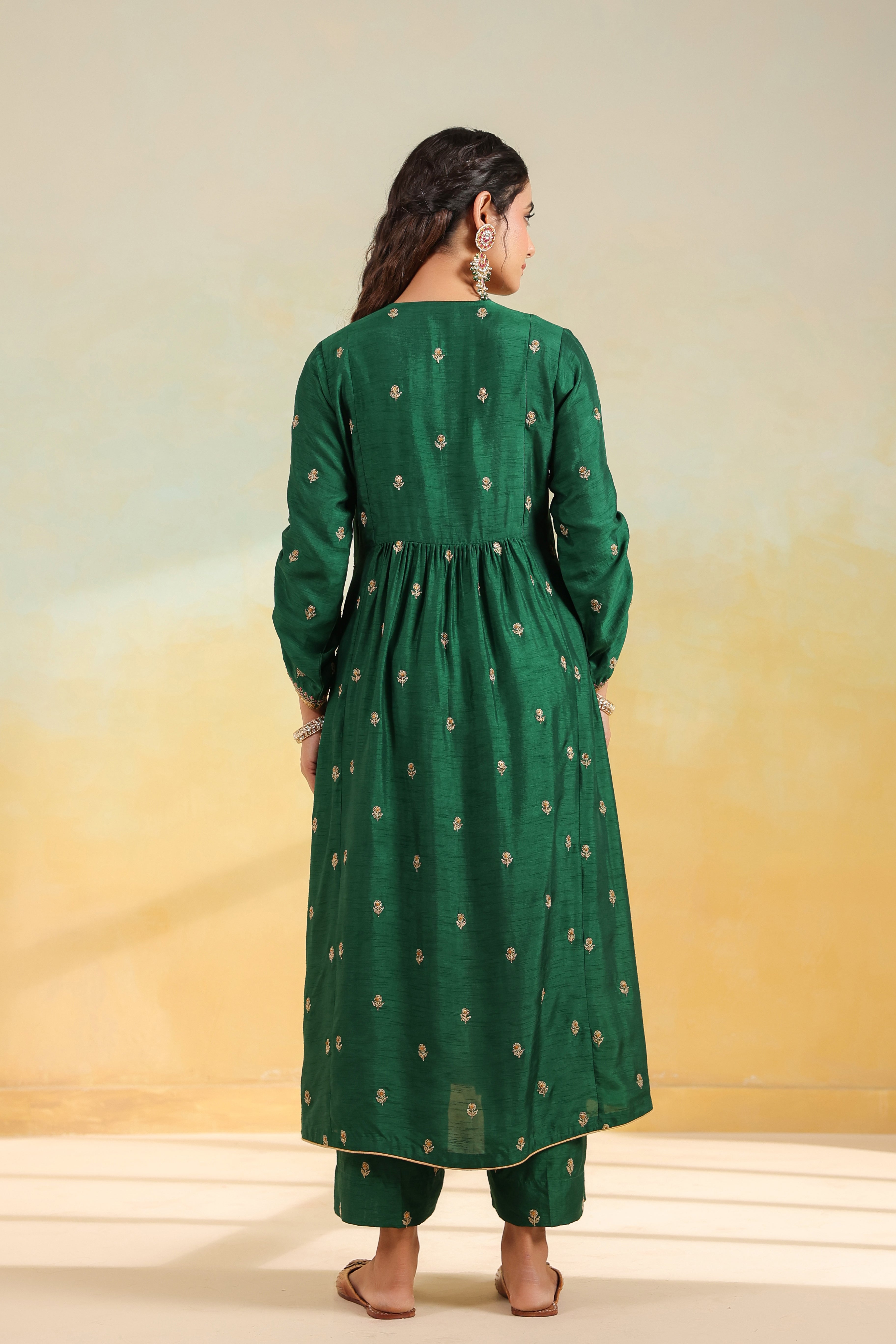 Green Multi Zardozi Buti Frockstyle Kurta set