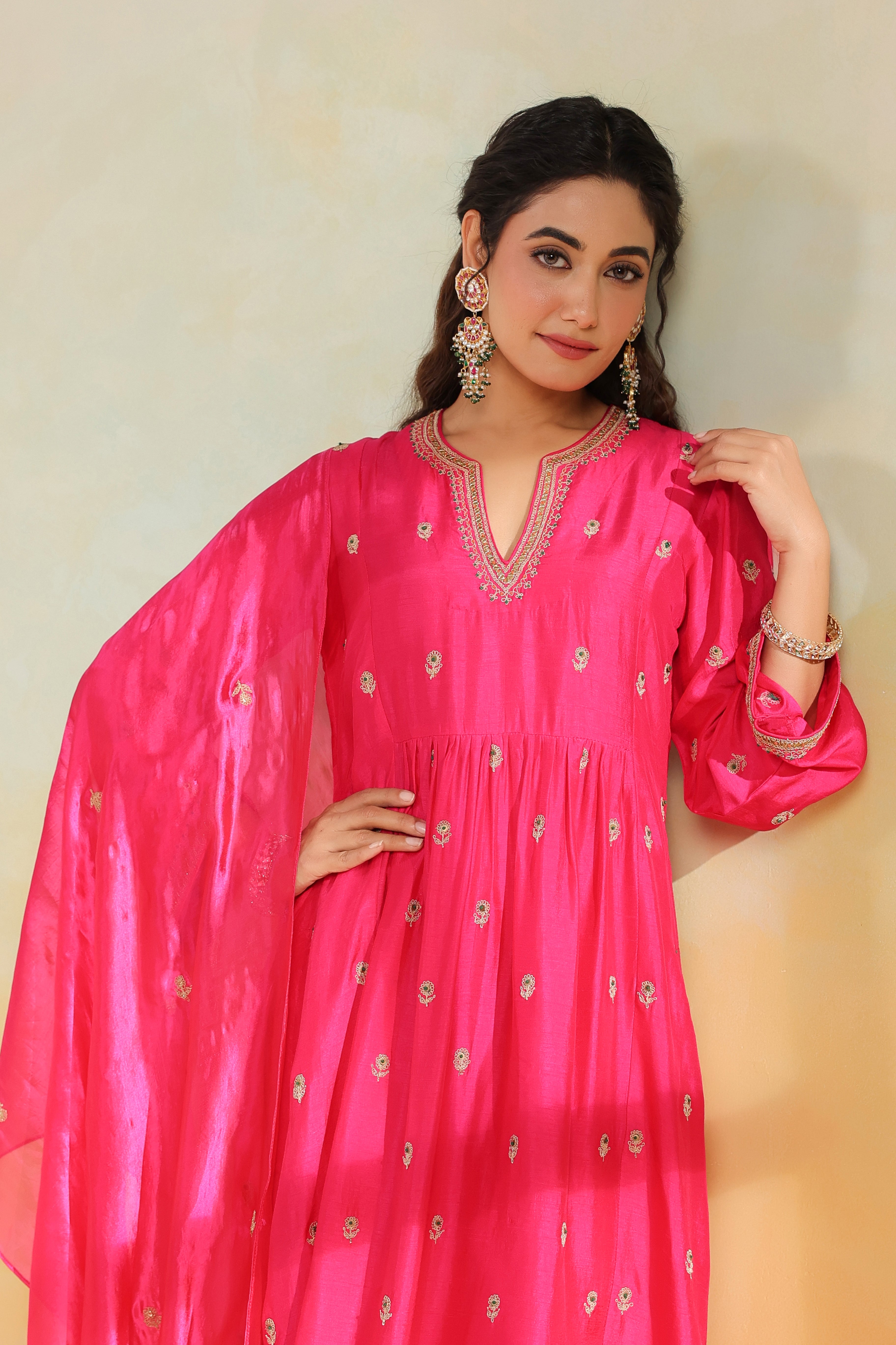 Pink Multi Zardozi Buti Frockstyle Kurta set
