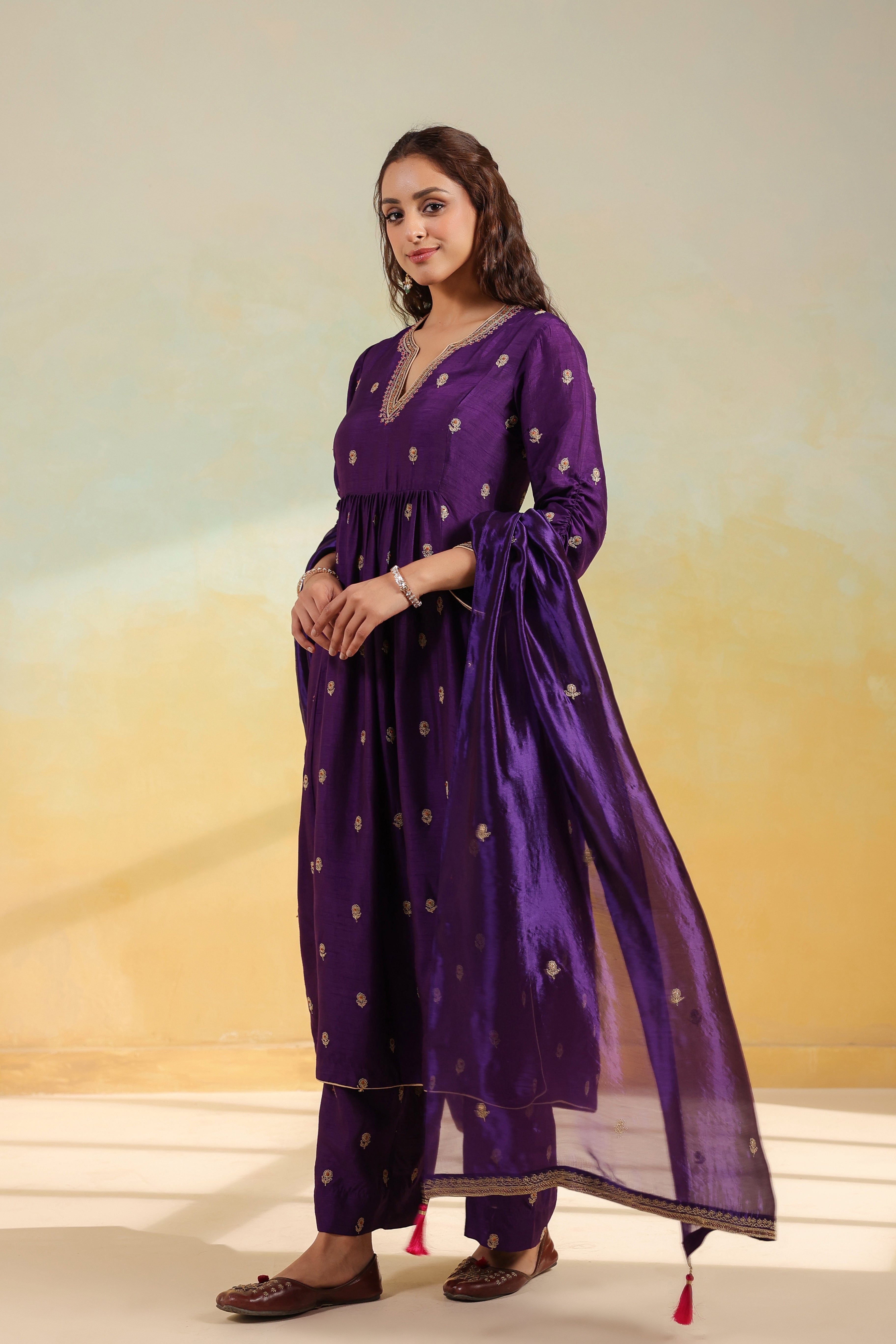 Purple Multi Zardozi Buti Frockstyle Kurta set