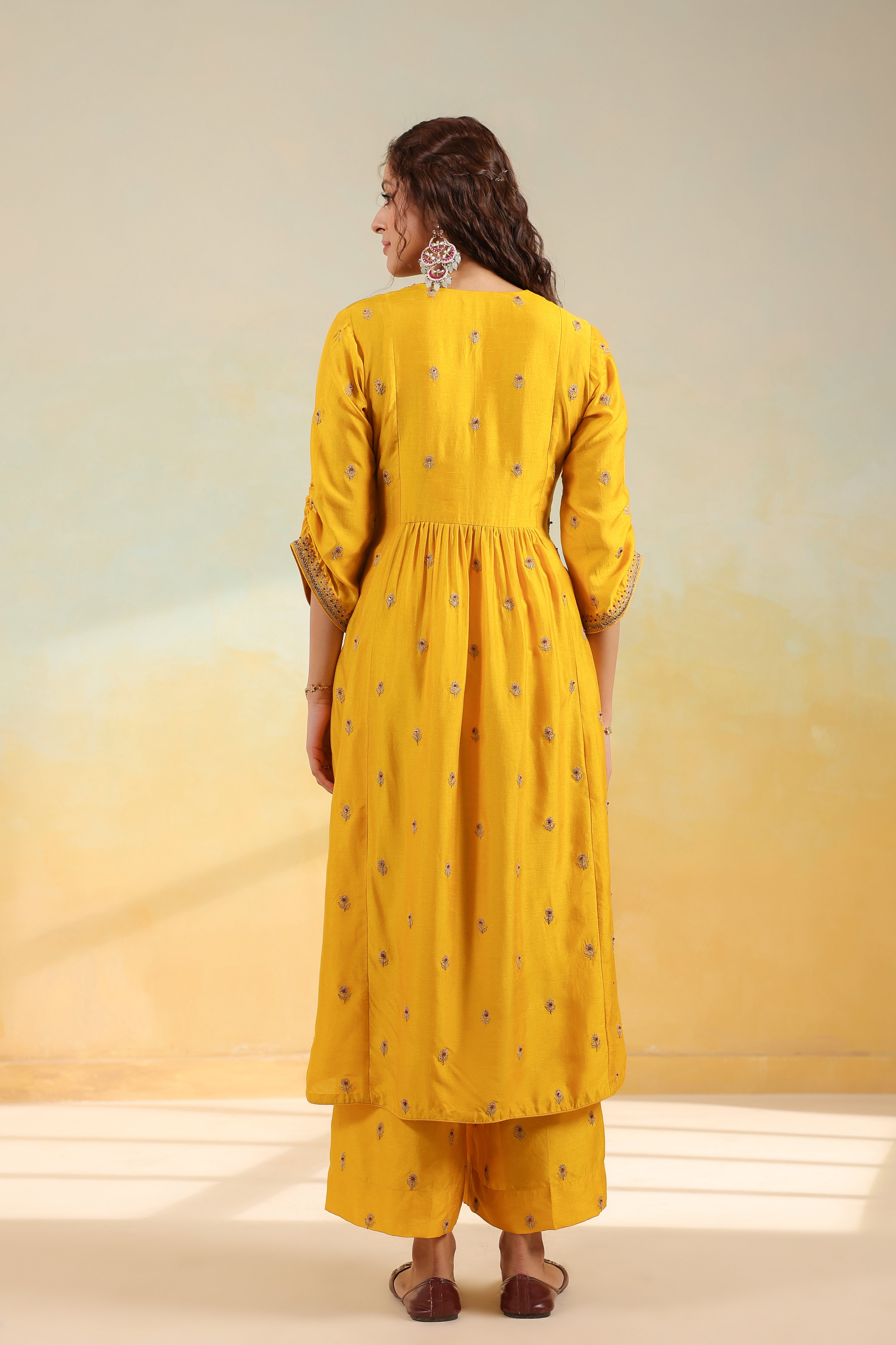 Yellow Multi Zardozi Buti Frockstyle Kurta set