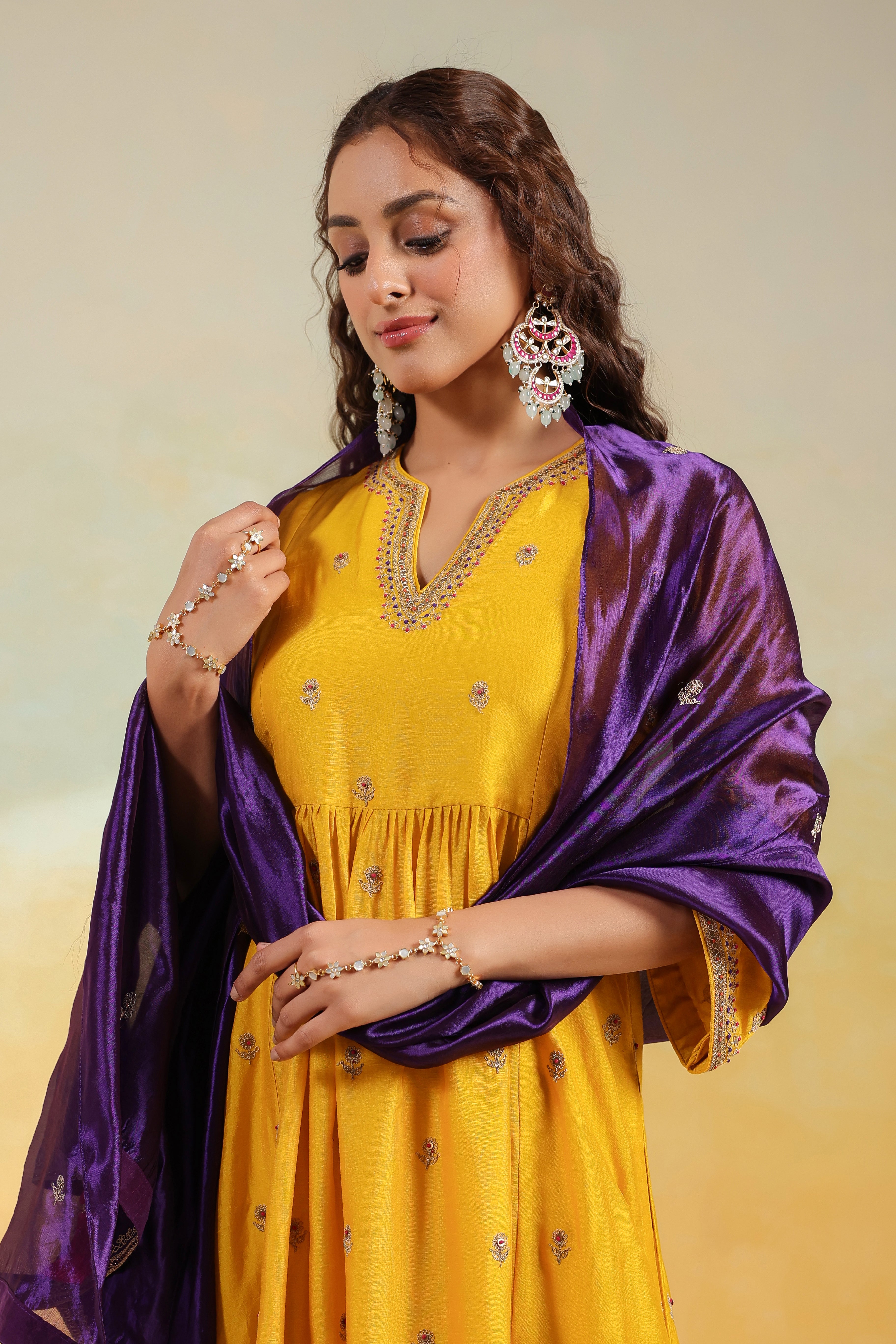 Yellow Multi Zardozi Buti Frockstyle Kurta set