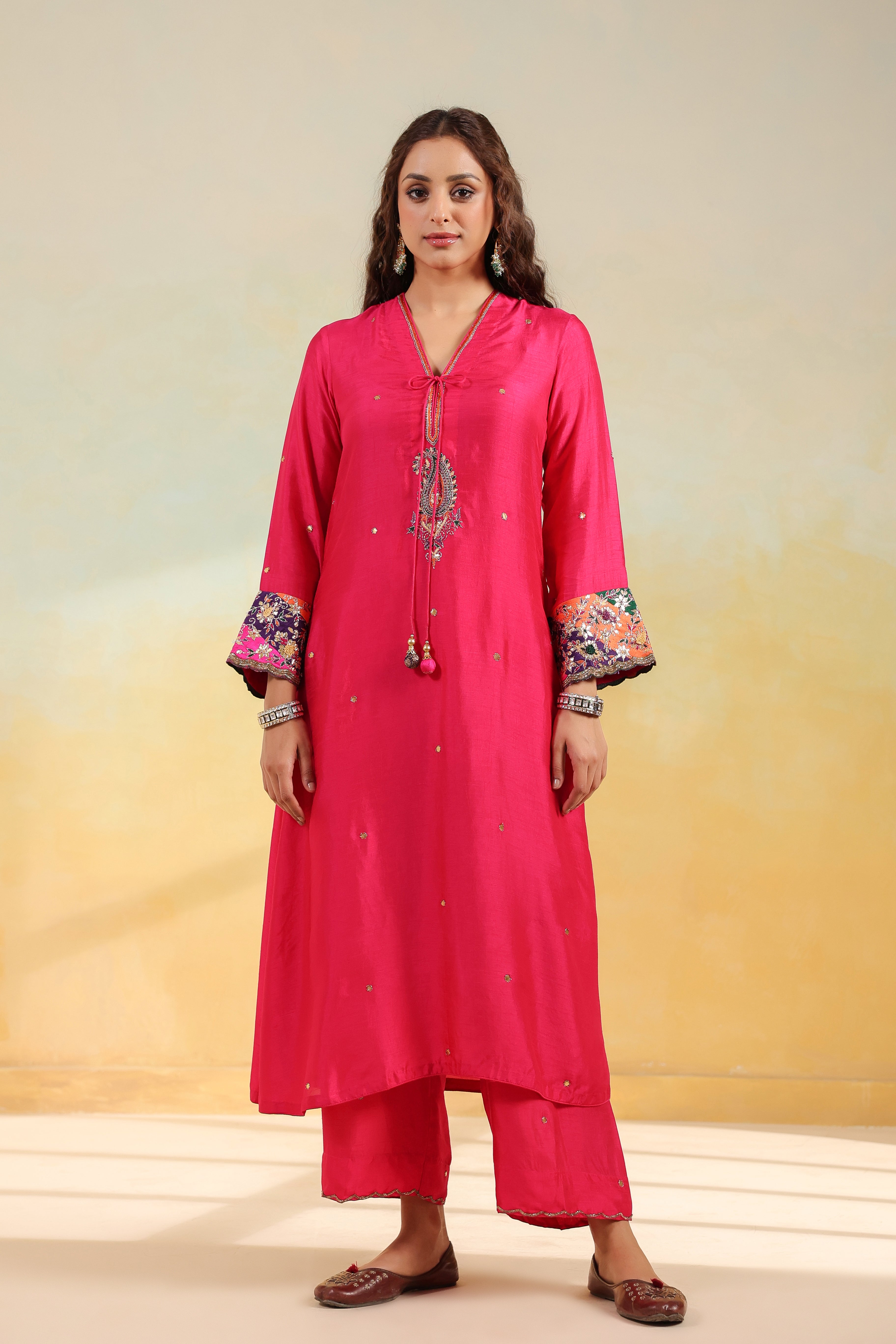 Pink Paisely Gota Patti Kurta Set