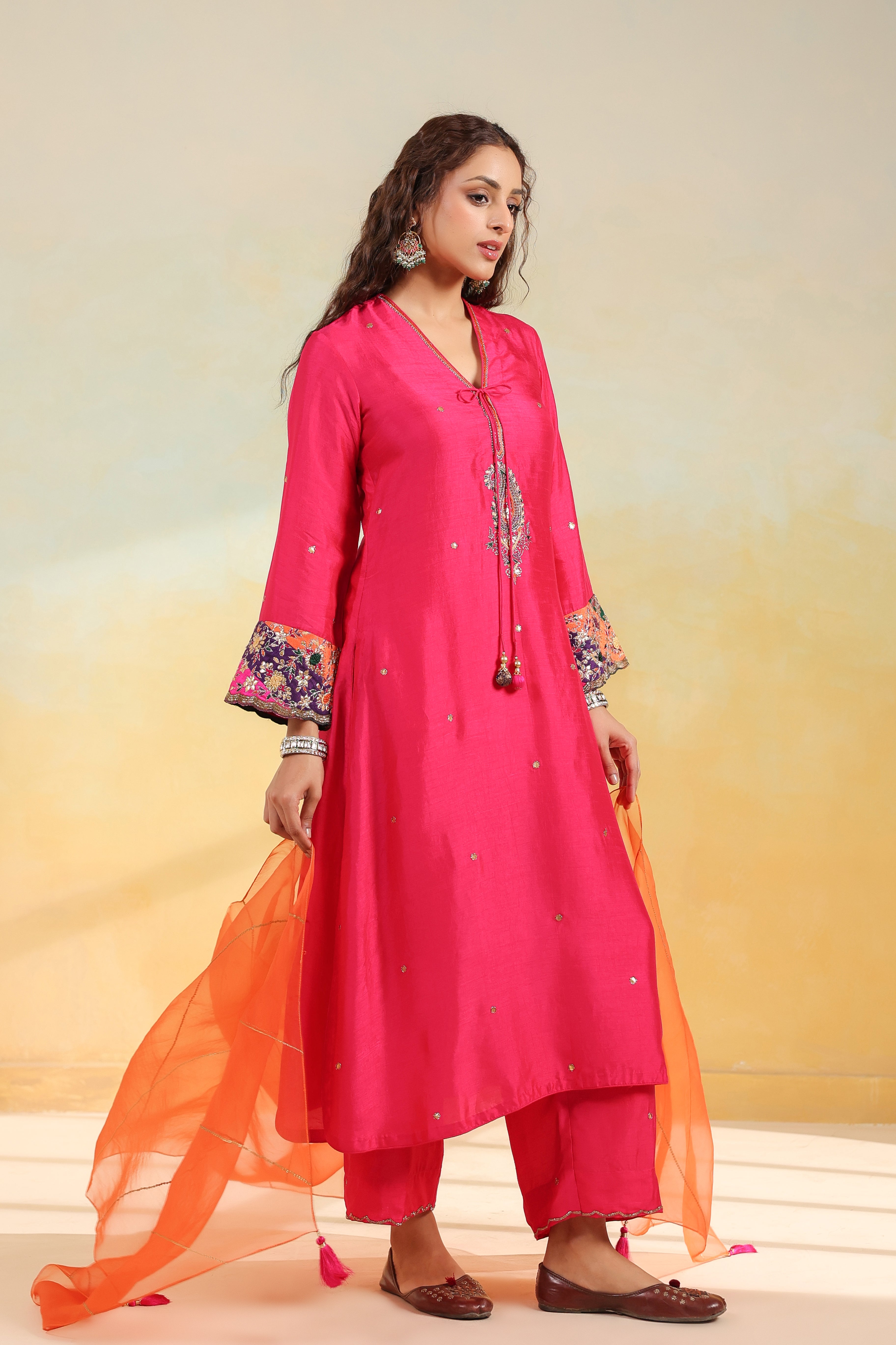 Pink Paisely Gota Patti Kurta Set