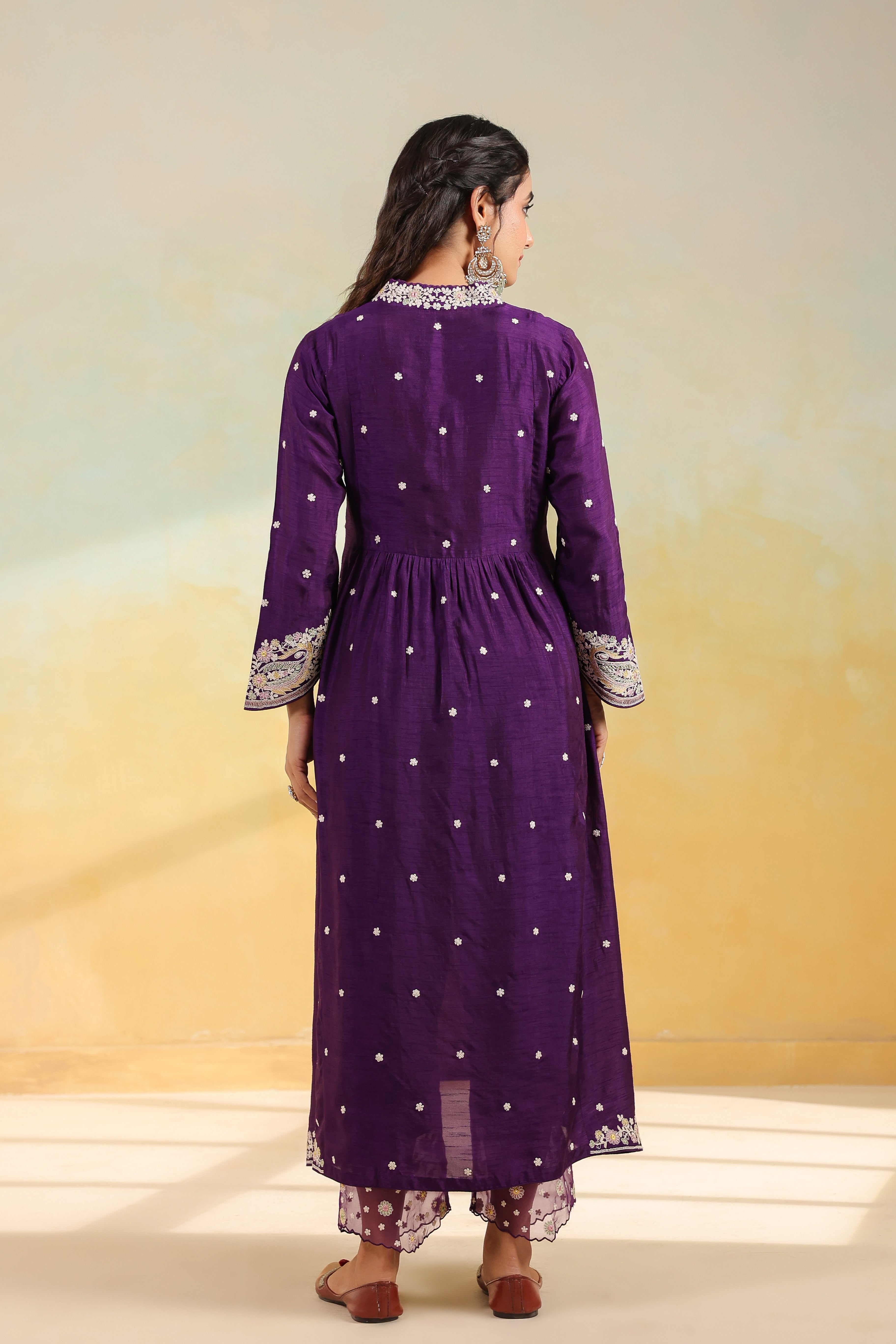 Purple Dori Paisley Frock Style Kurta Set