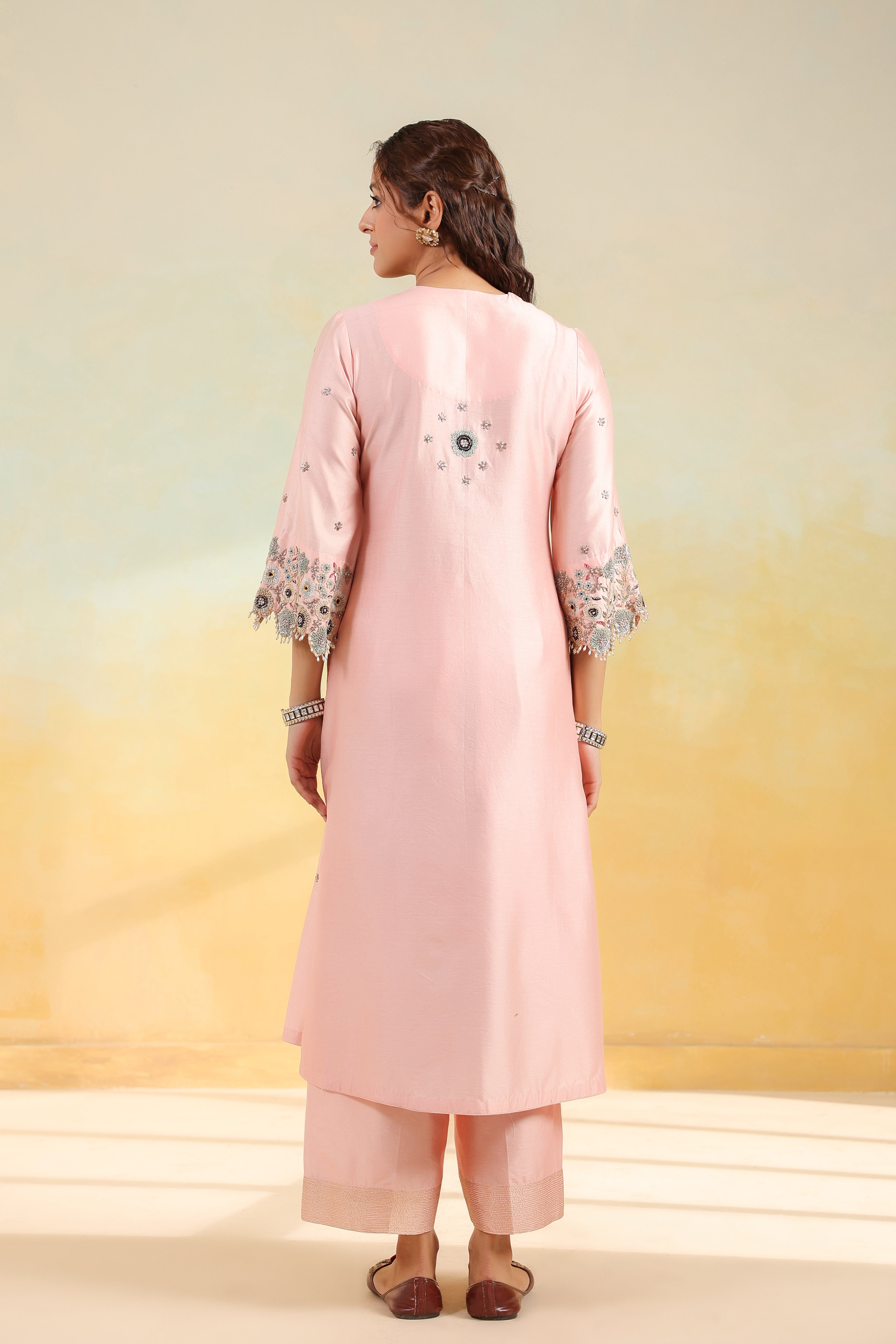 Light Pink Rose Cut Scallop Kurta Set