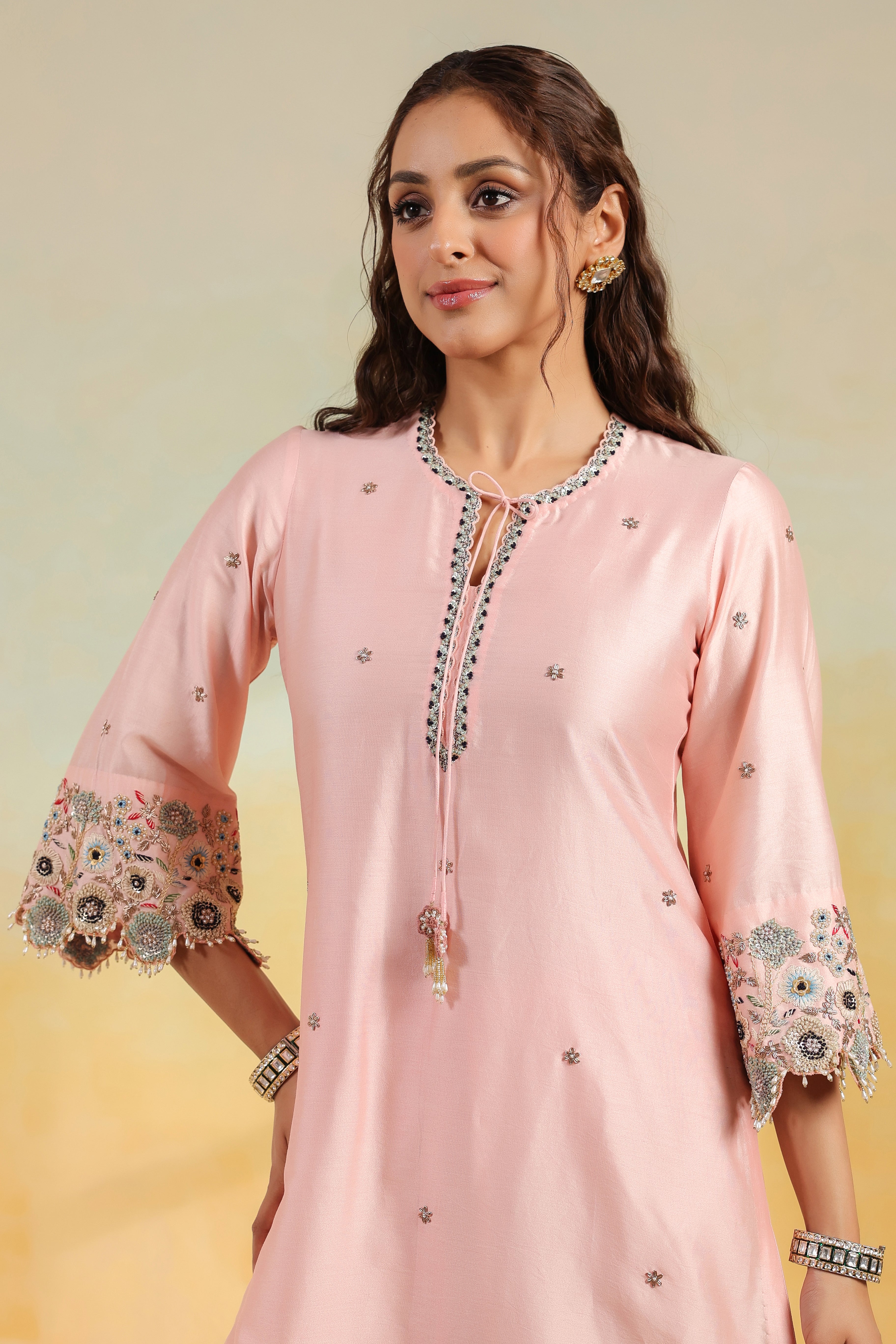 Light Pink Rose Cut Scallop Kurta Set