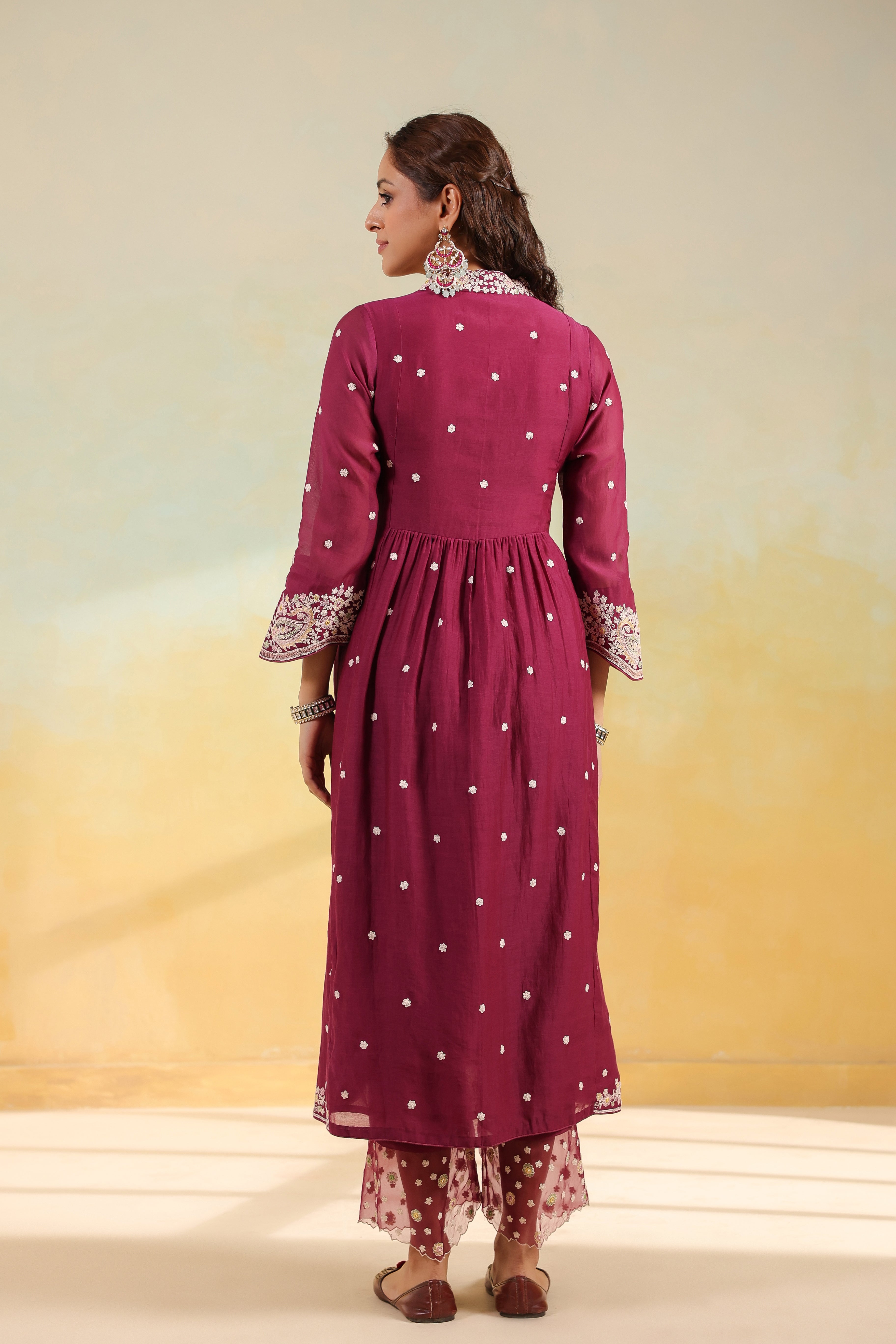 Wine Dori Paisley Frock Style Kurta Set