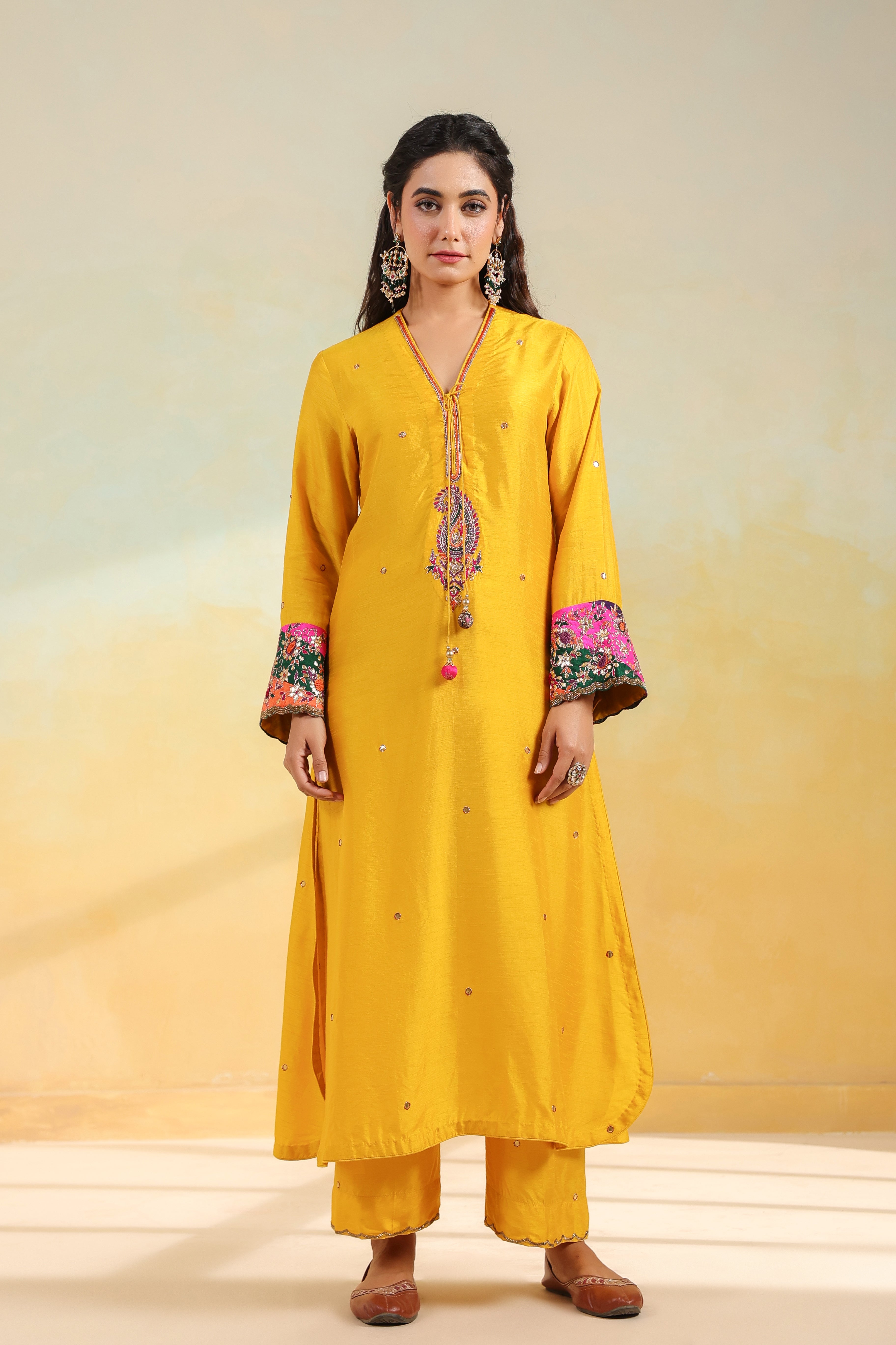 Yellow Paisely Gota Patti Kurta Set