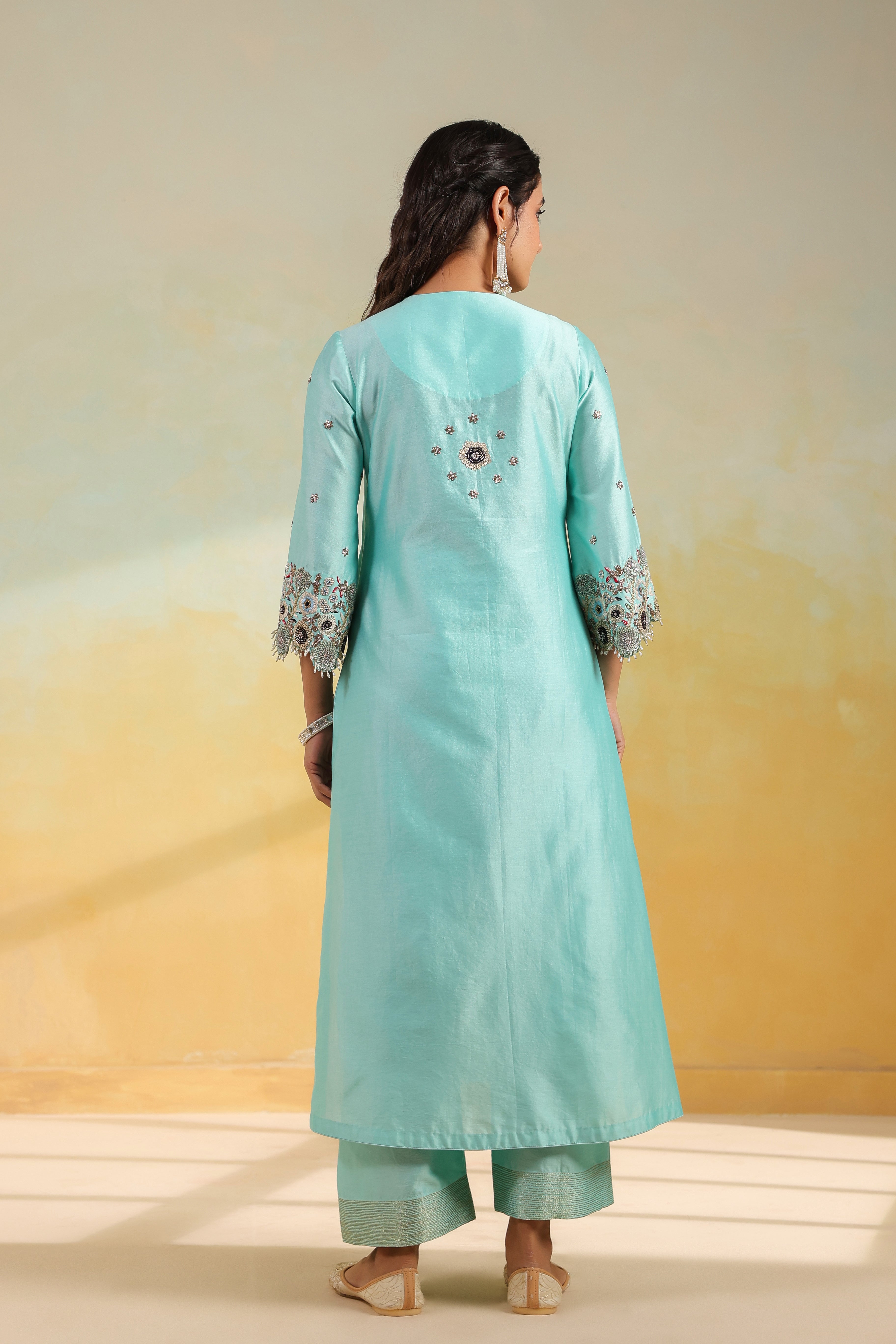Light Blue Rose Cut Scallop Kurta Set