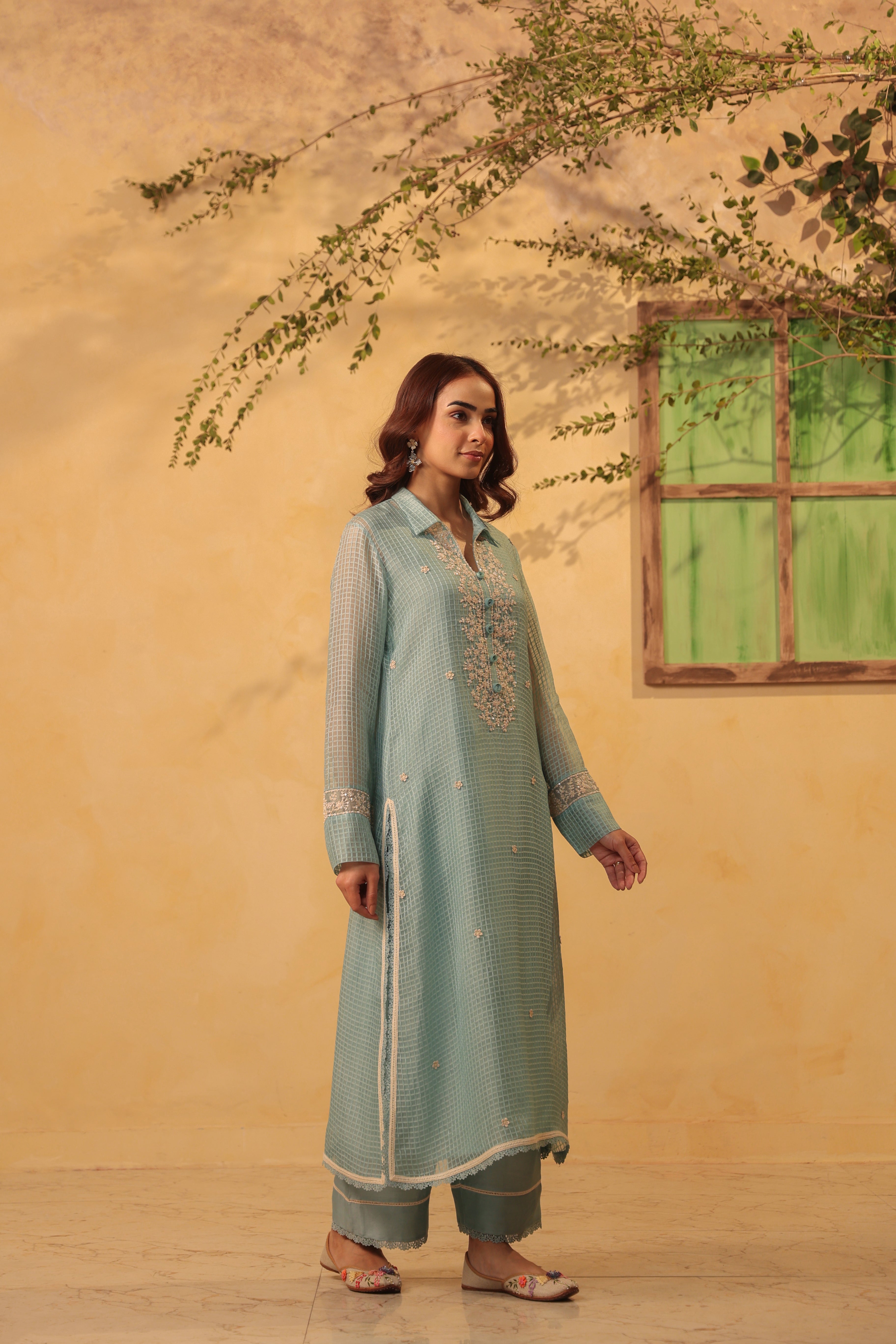 Vaayu Light Blue Collar Kurta Set