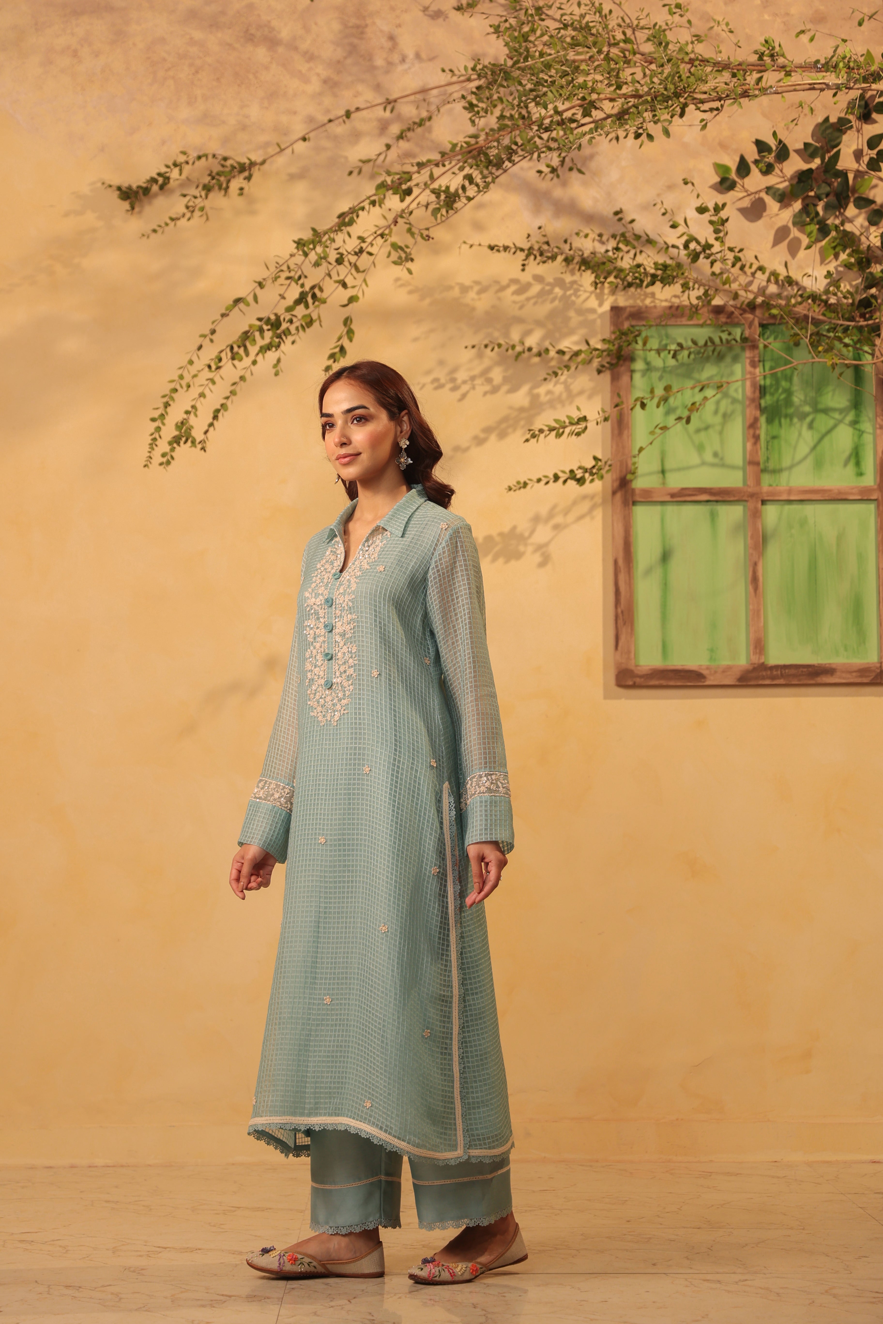 Vaayu Light Blue Collar Kurta Set