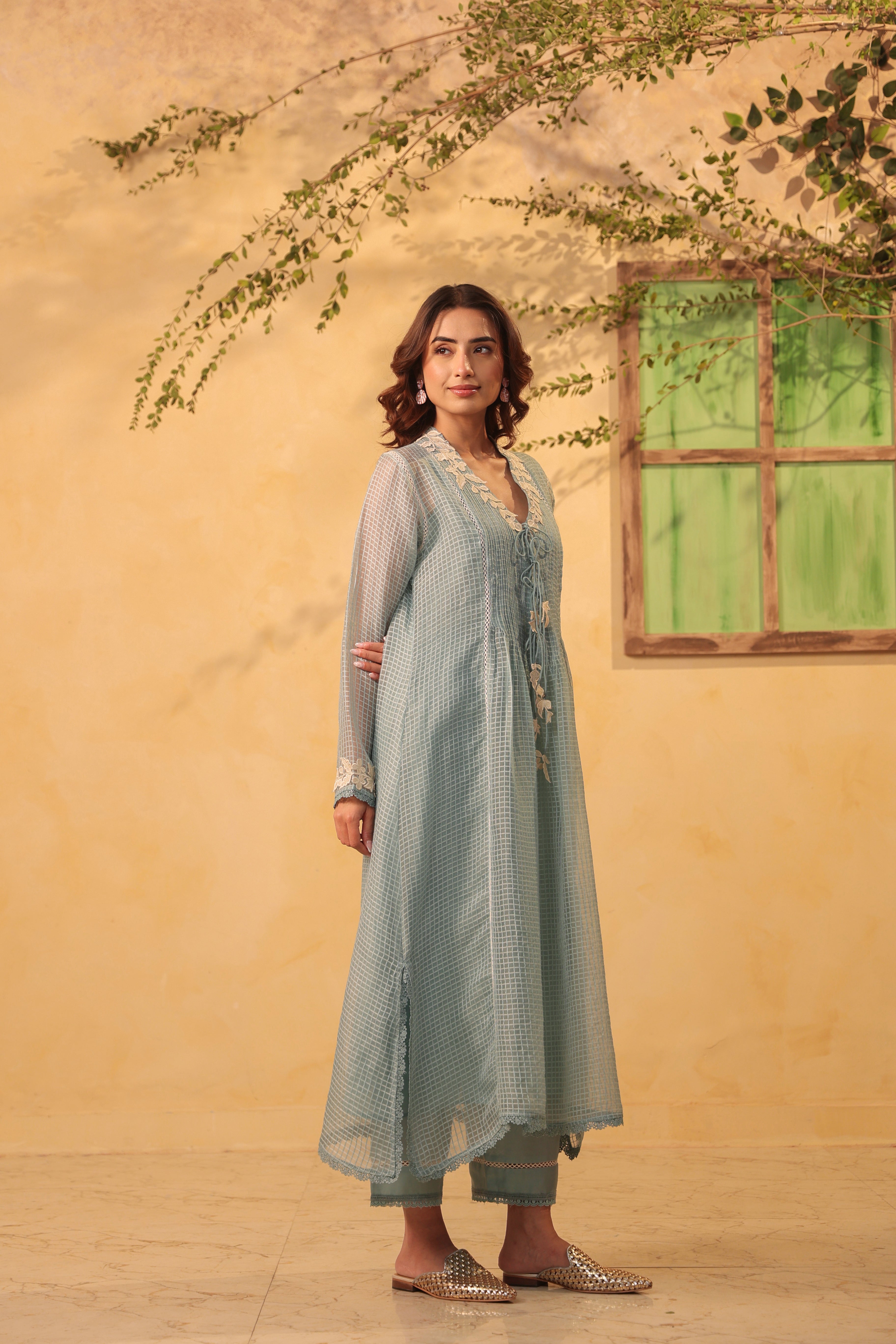 Vaayu Light Blue Collar Kurta Set