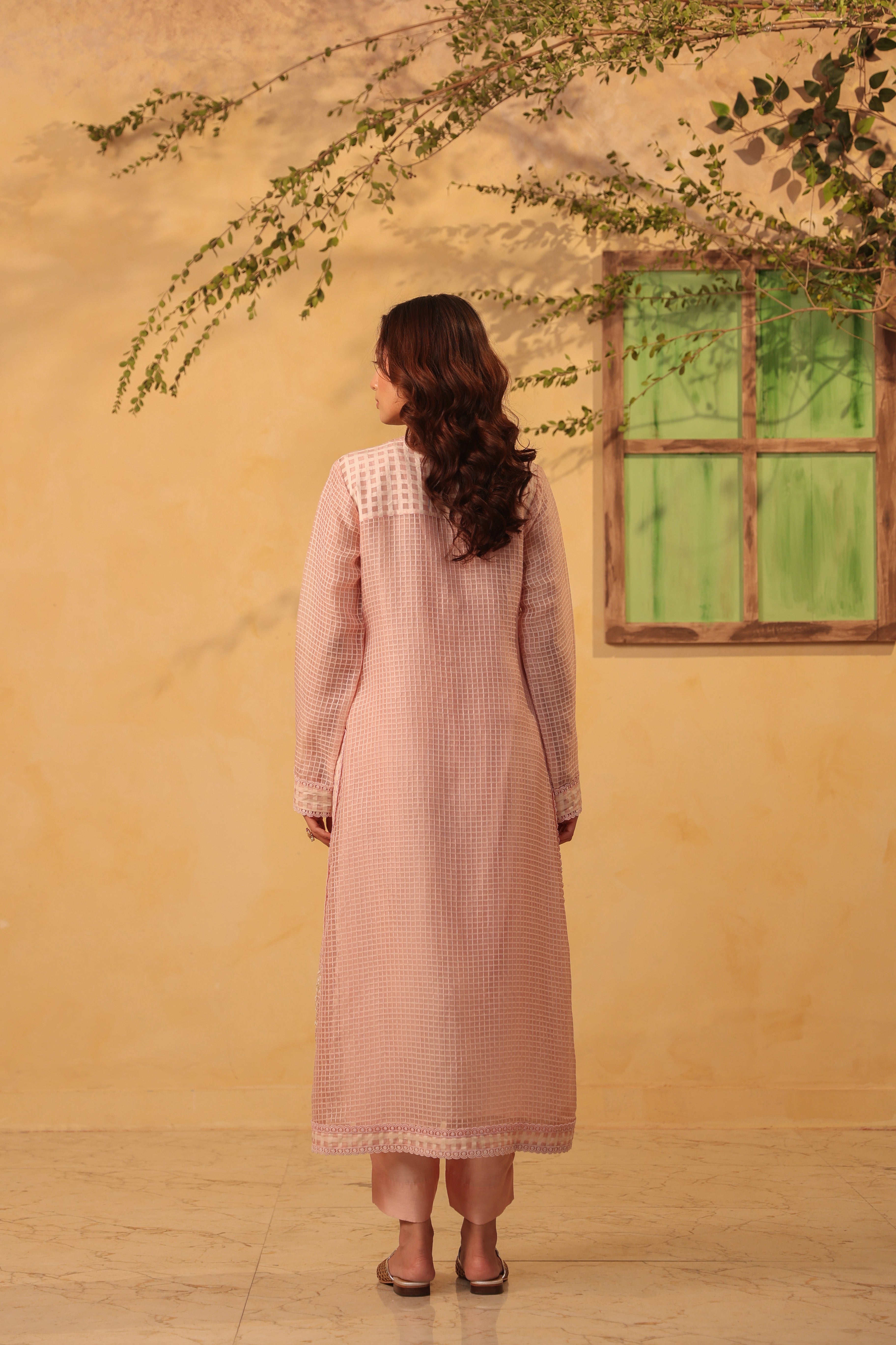 Vaayu Light Pink Straight Long Kurta Set