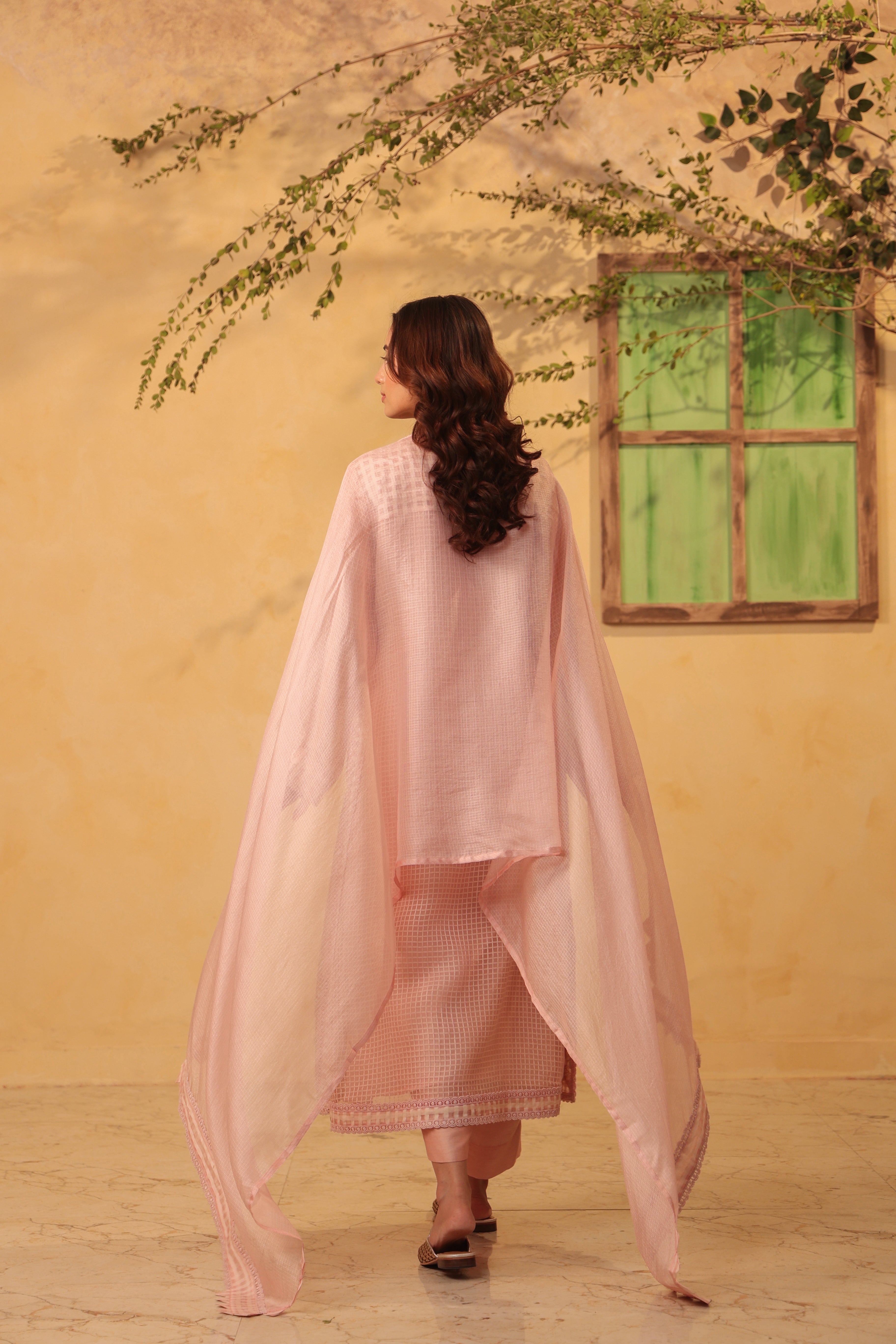 Vaayu Light Pink Straight Long Kurta Set