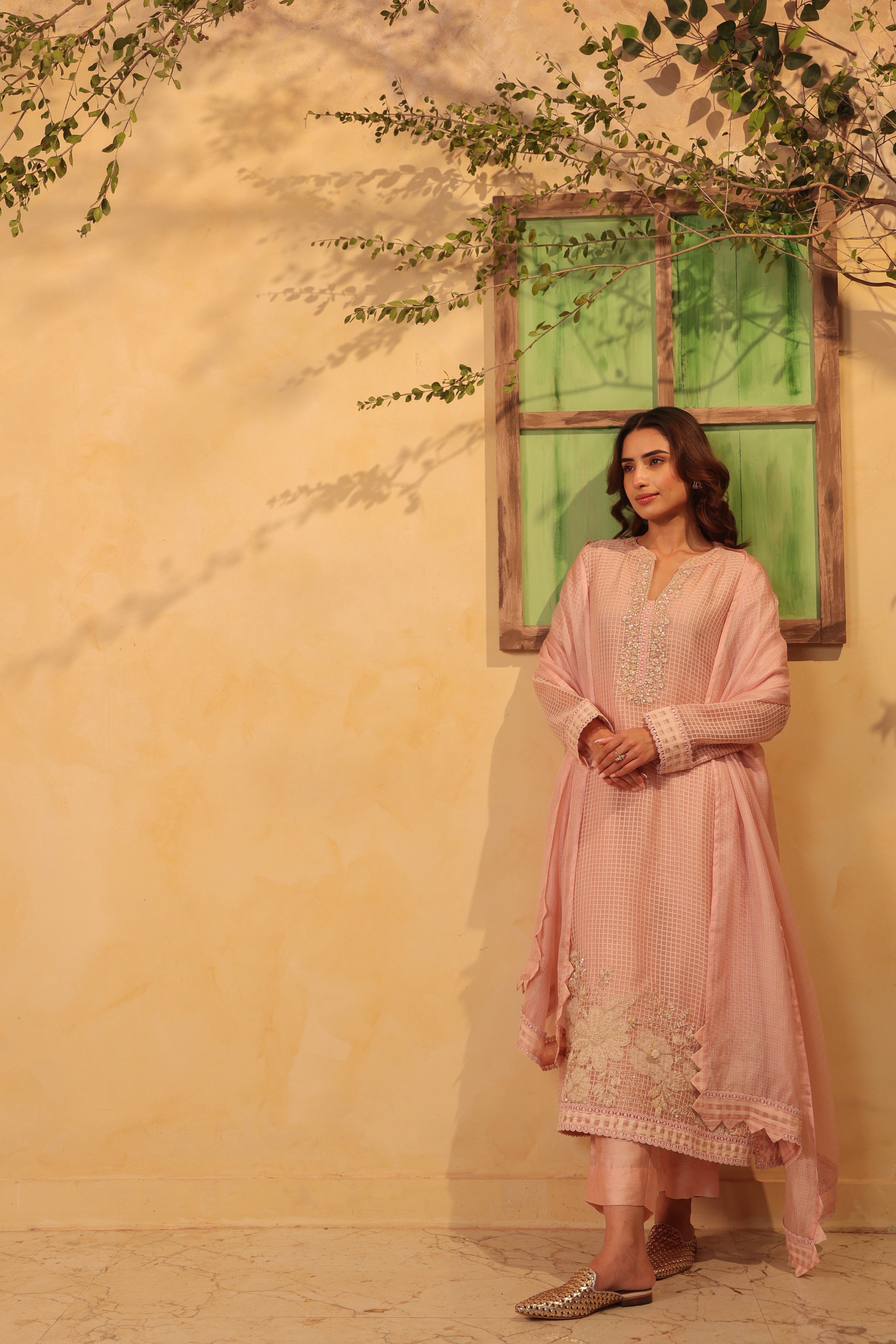 Vaayu Light Pink Straight Long Kurta Set