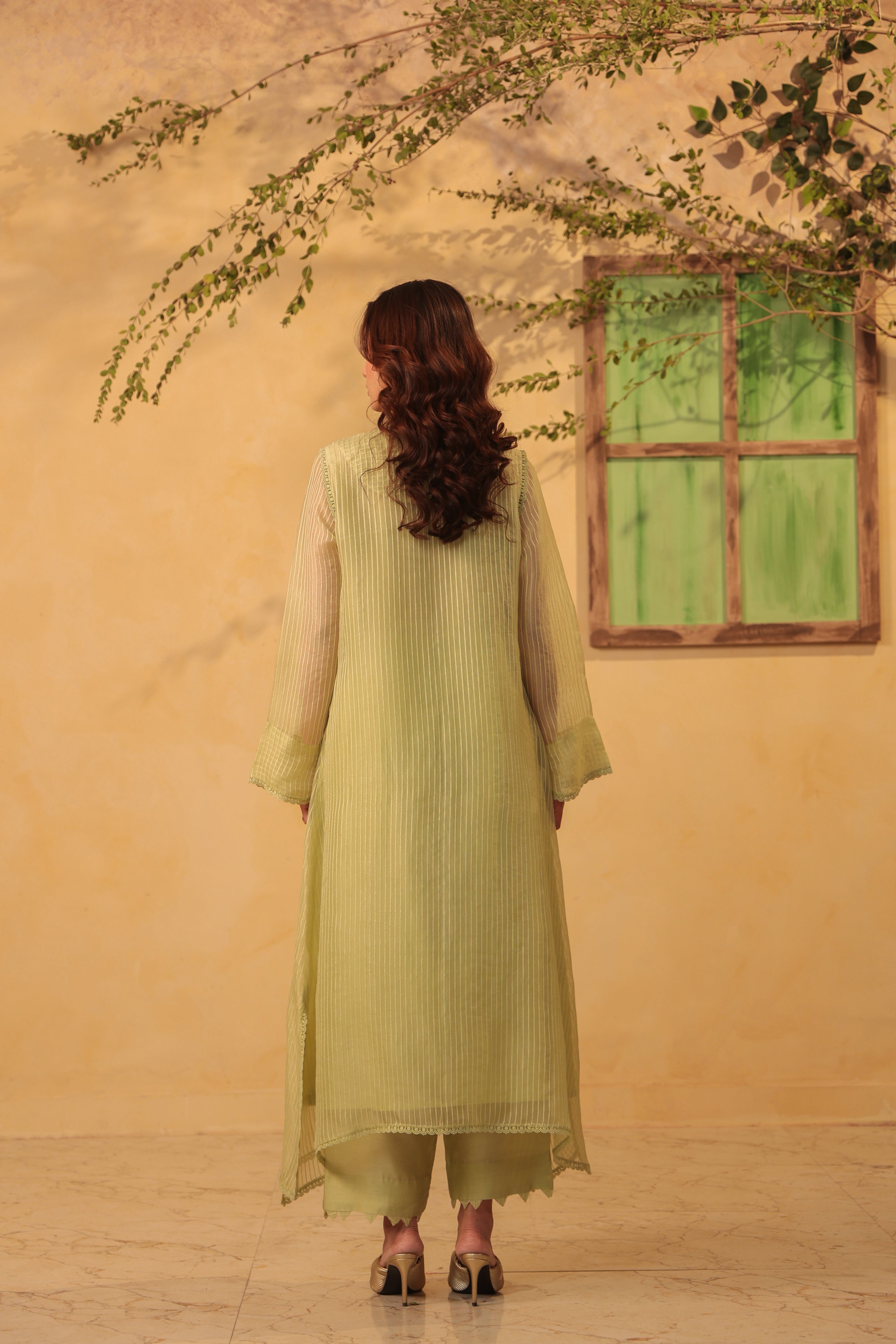 Vaayu Green  Applique Yoke Kurta Set