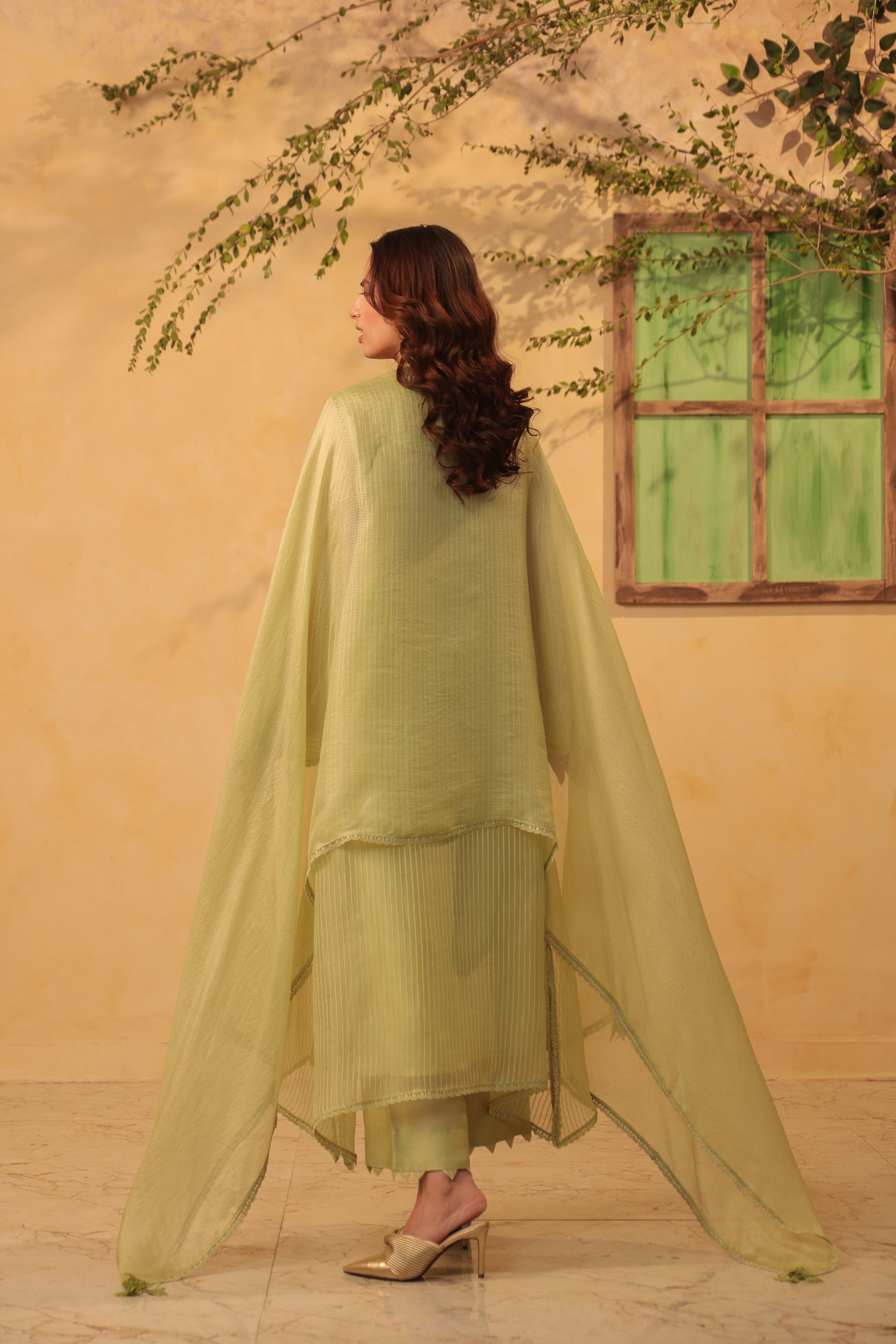Vaayu Green  Applique Yoke Kurta Set